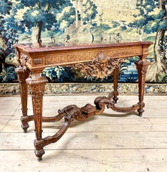 Important Louis XIV Style Console In Carved Walnut, Napoleon III Period