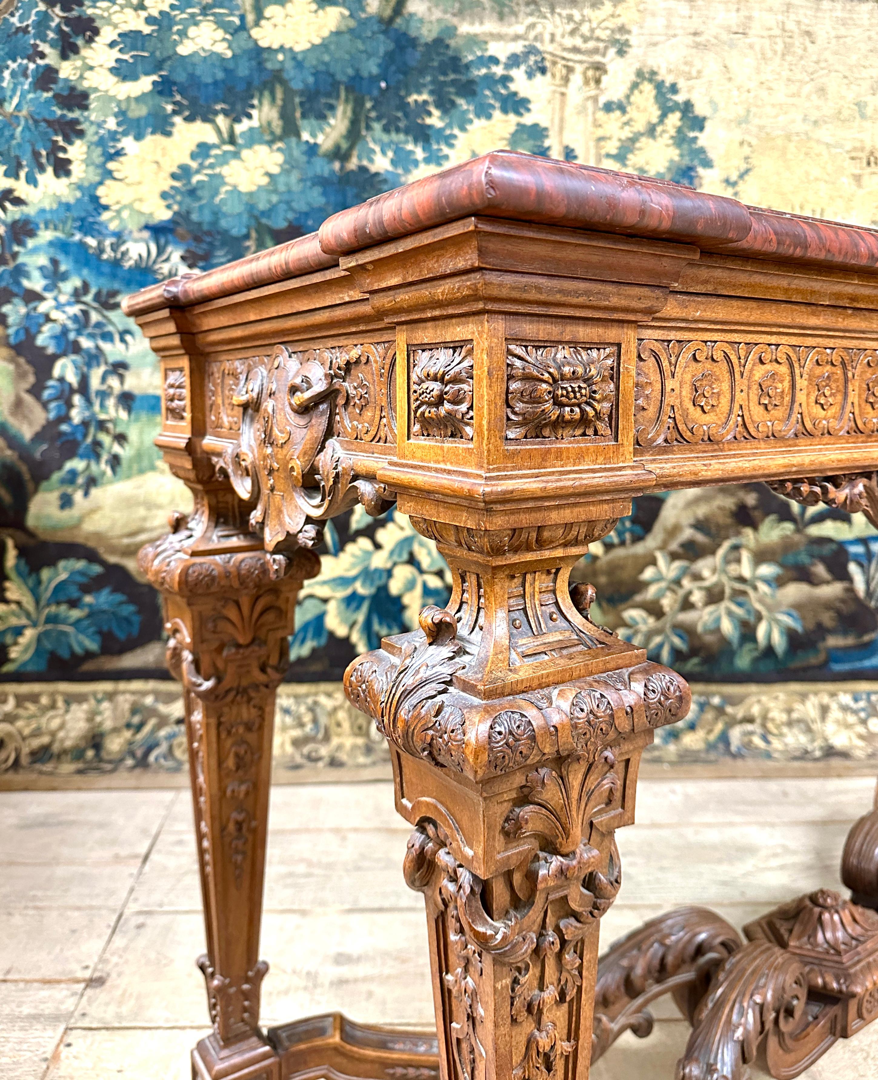 Important Louis XIV Style Console In Carved Walnut, Napoleon III Period For Sale 2