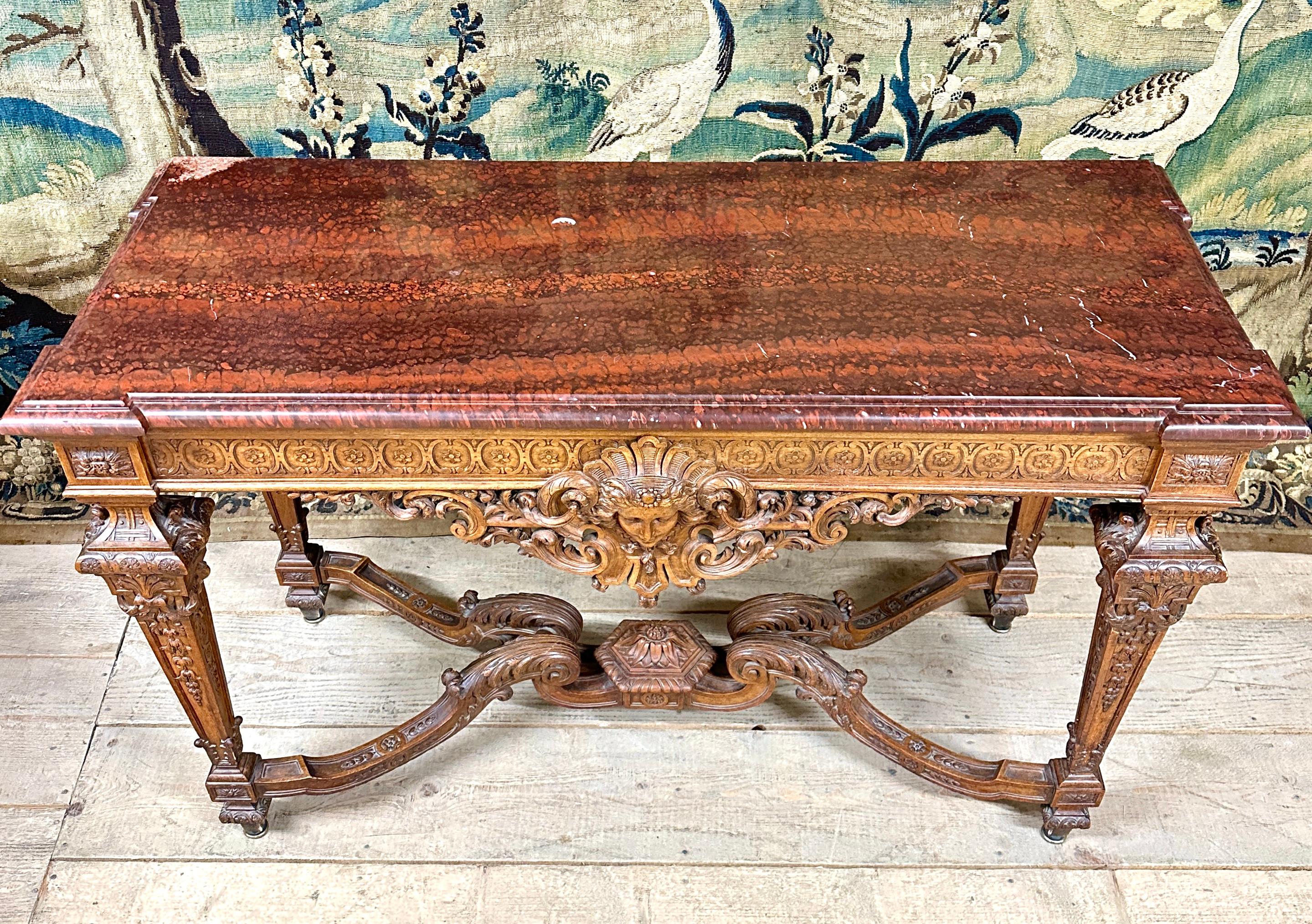 Important Louis XIV Style Console In Carved Walnut, Napoleon III Period For Sale 5