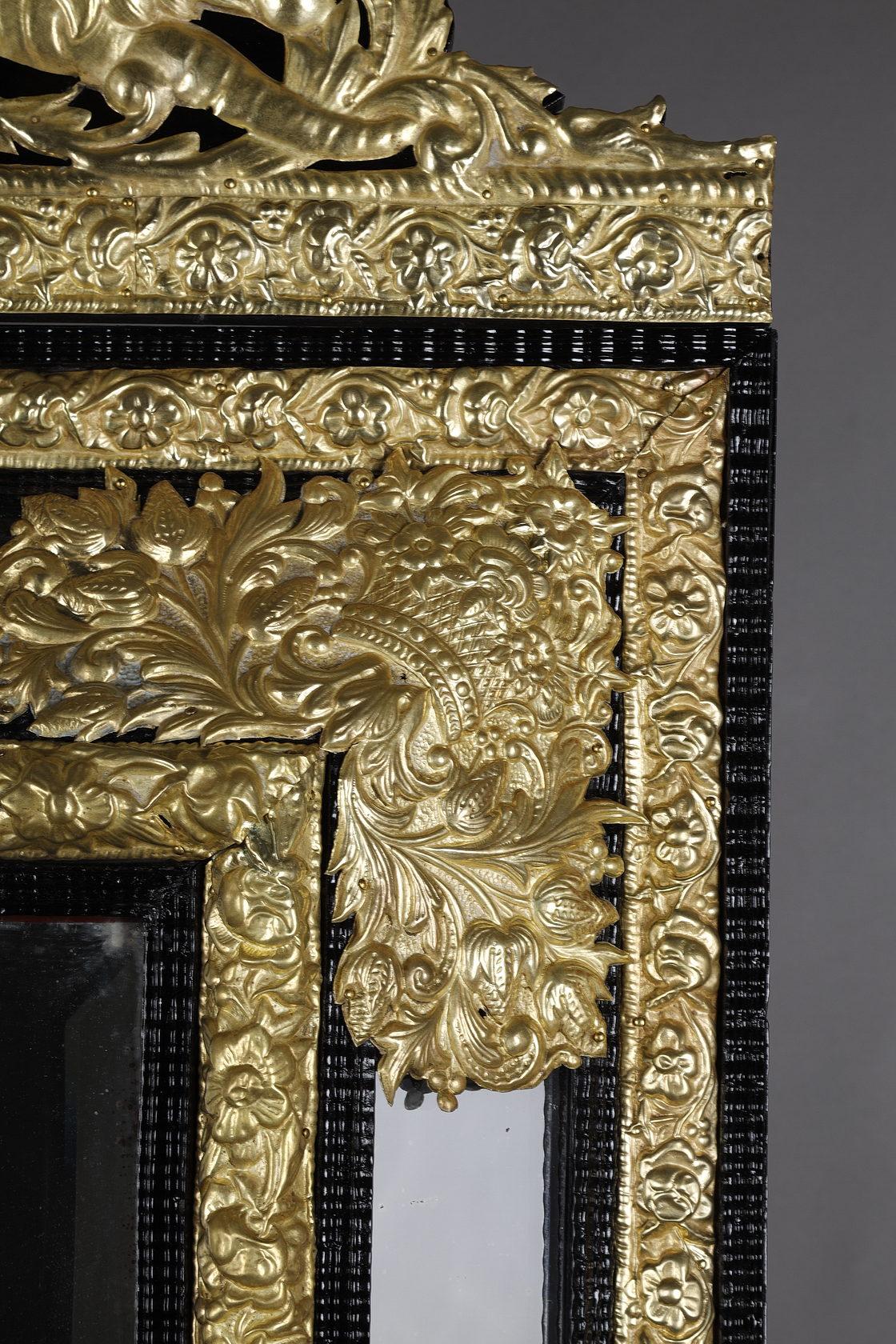 Blackened Important Louis XIV Style Miror with Parecloses For Sale