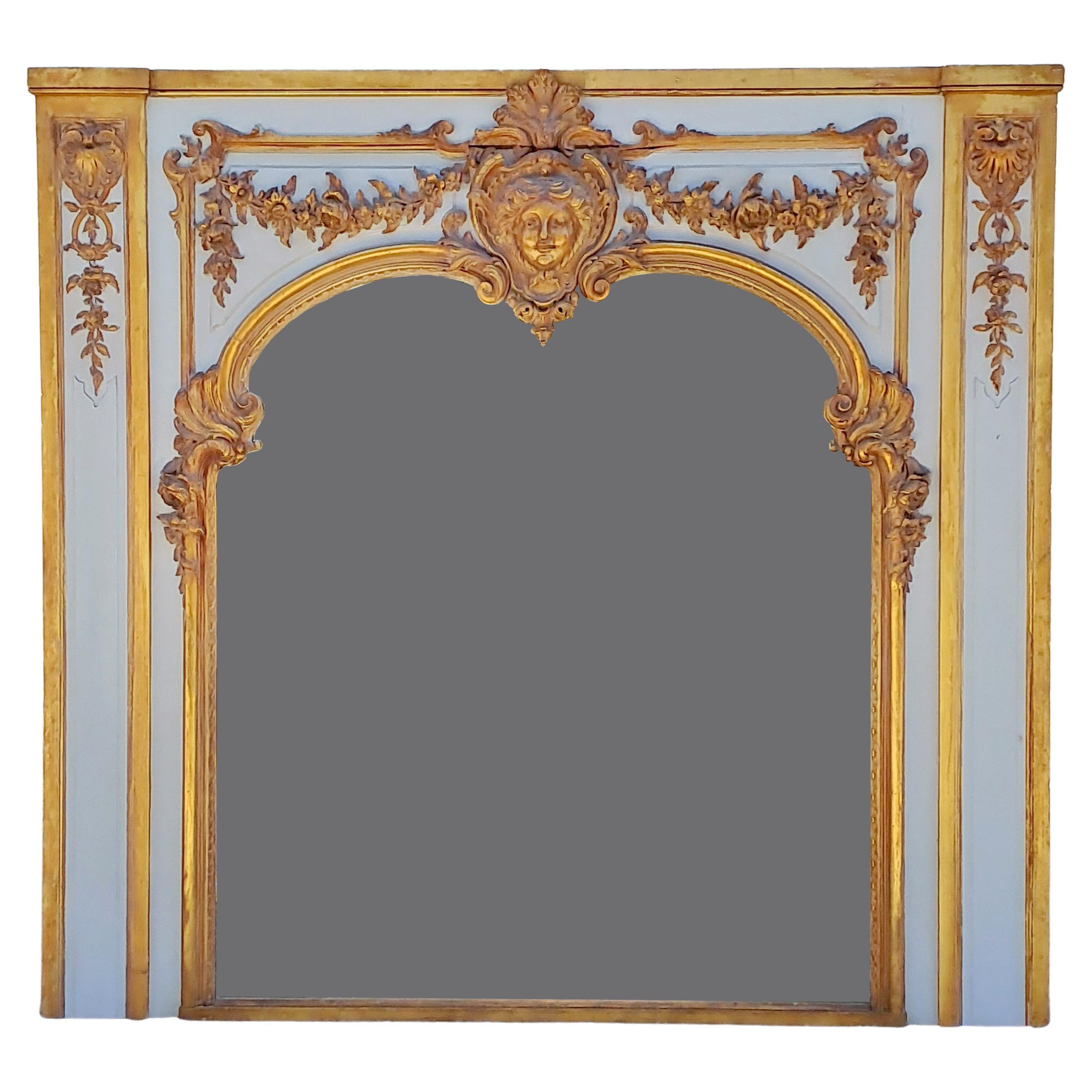 Important Louis XIV Style Trumeau In Lacquered And Gilded Wood For Sale