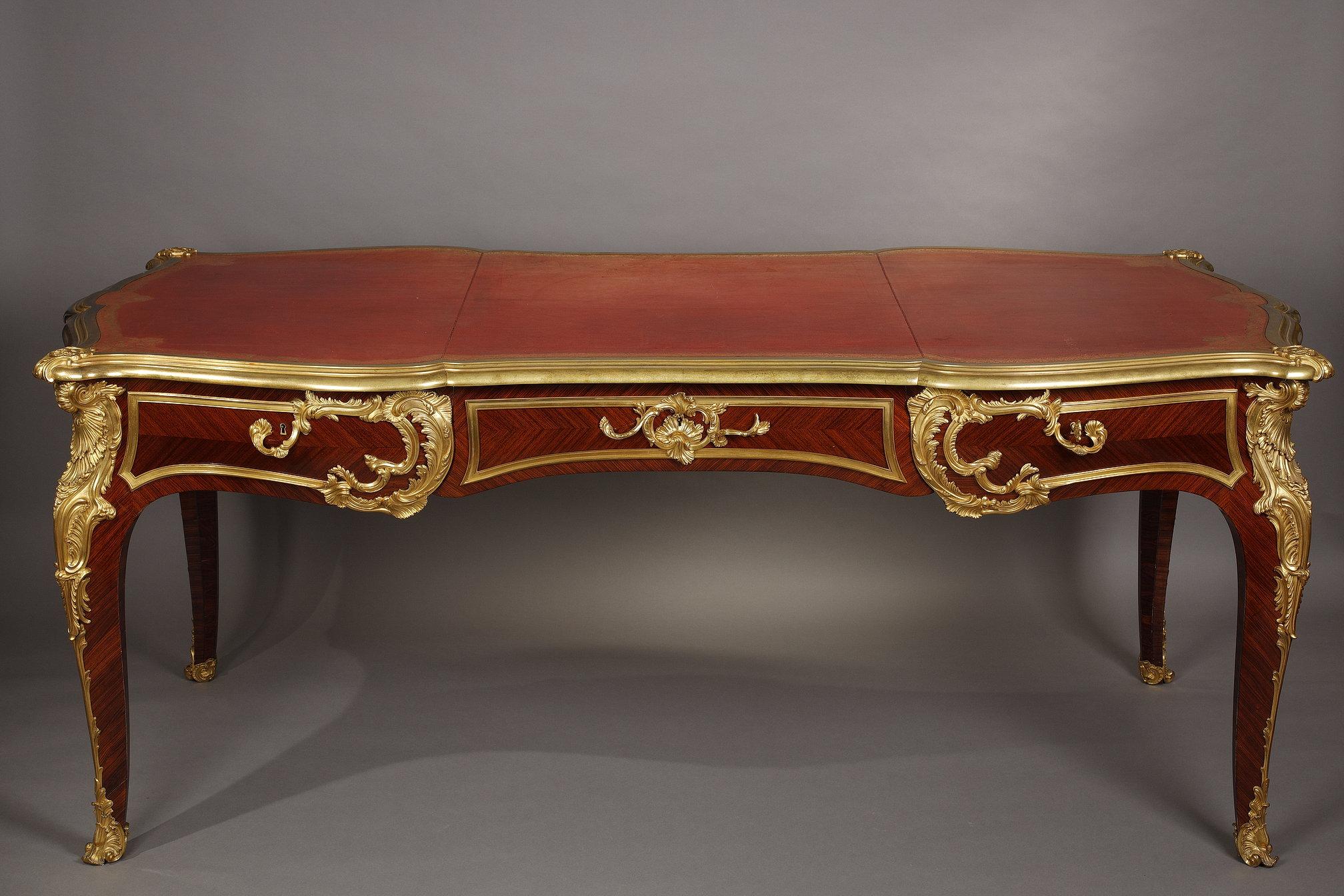 Gilt Important Louis XV Style Bureau Plat Attributed to G. Durand, France, Circa 1880 For Sale