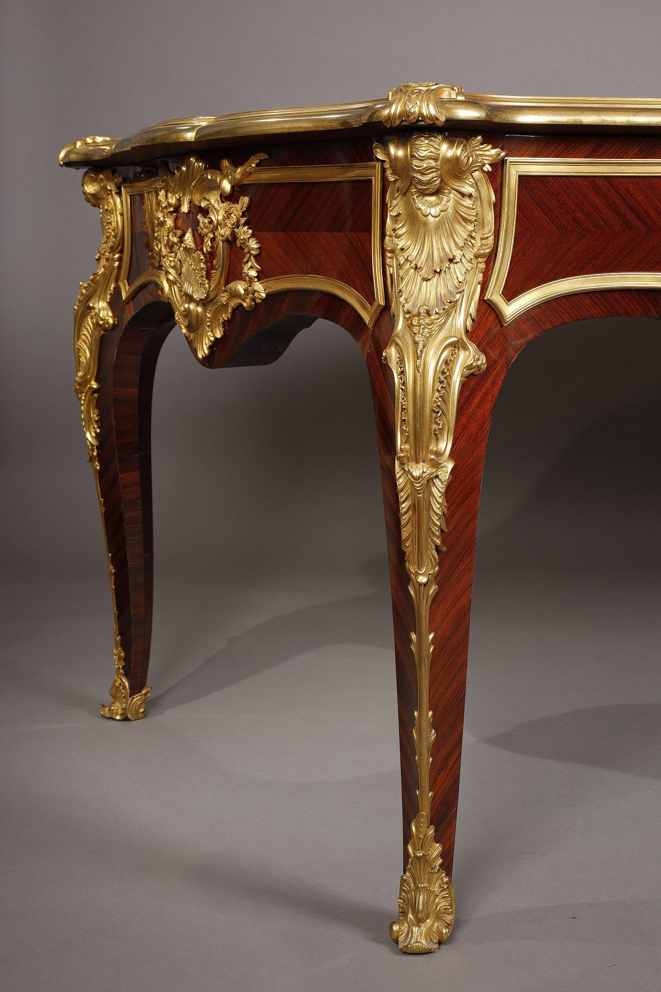 Leather Important Louis XV Style Bureau Plat Attributed to G. Durand, France, Circa 1880 For Sale