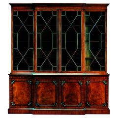 Used New English Made Chippendale Style Mahogany Breakfront Bookcase, In Stock  