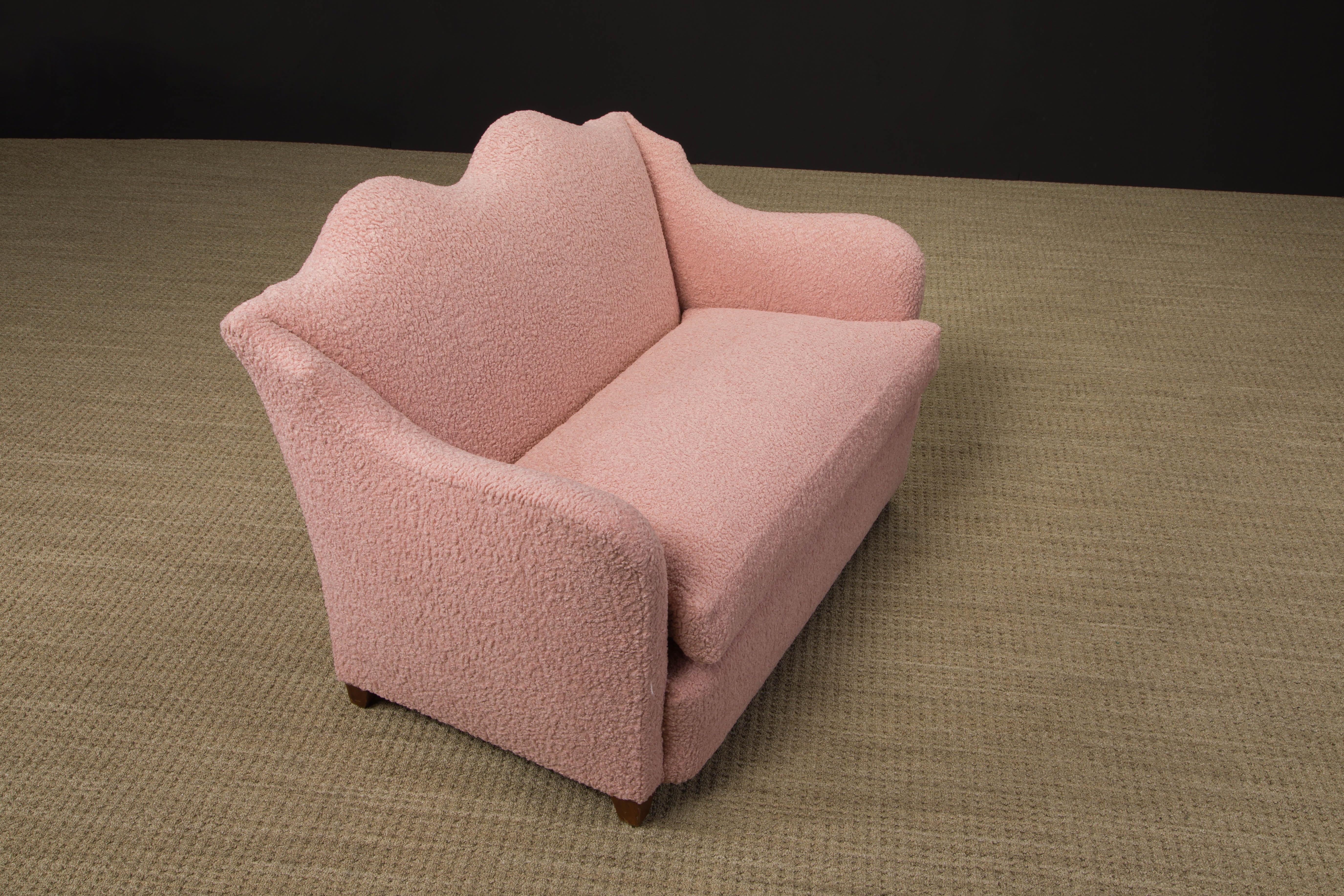 Important Maison Jansen Loveseat Reupholstered in Pink Bouclé, c. 1930s, Signed  For Sale 4