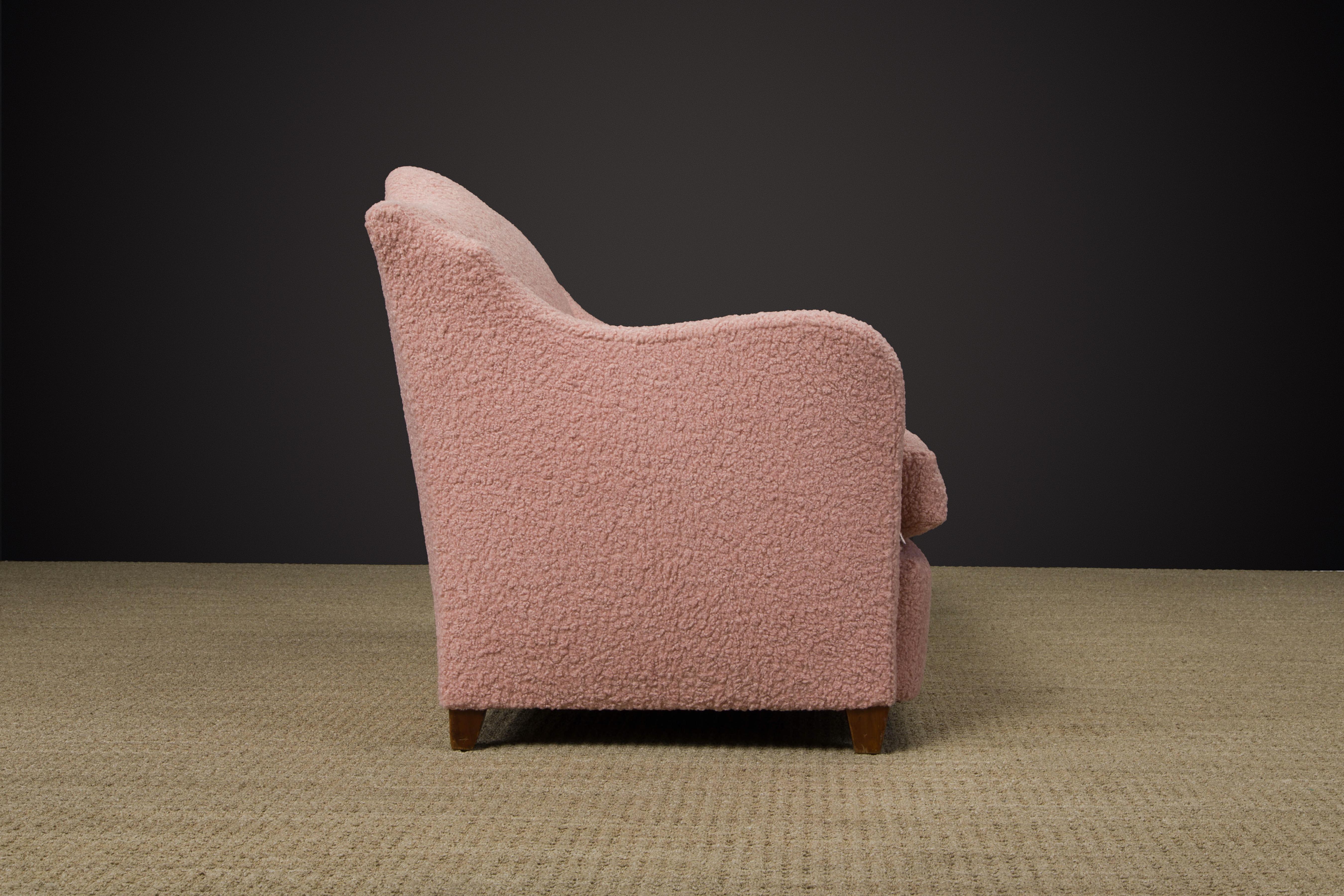 Important Maison Jansen Loveseat Reupholstered in Pink Bouclé, c. 1930s, Signed  For Sale 5