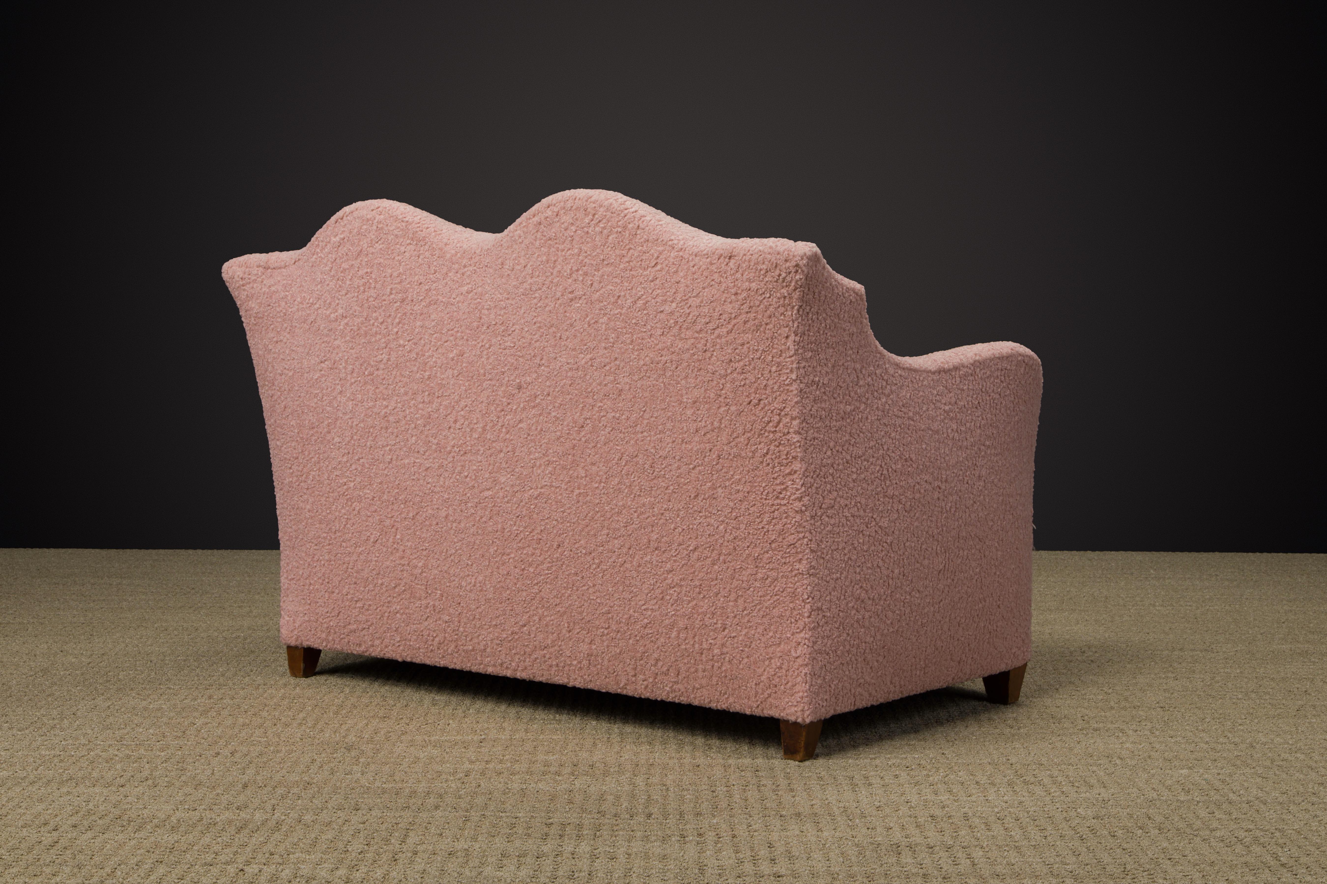 Important Maison Jansen Loveseat Reupholstered in Pink Bouclé, c. 1930s, Signed  For Sale 5