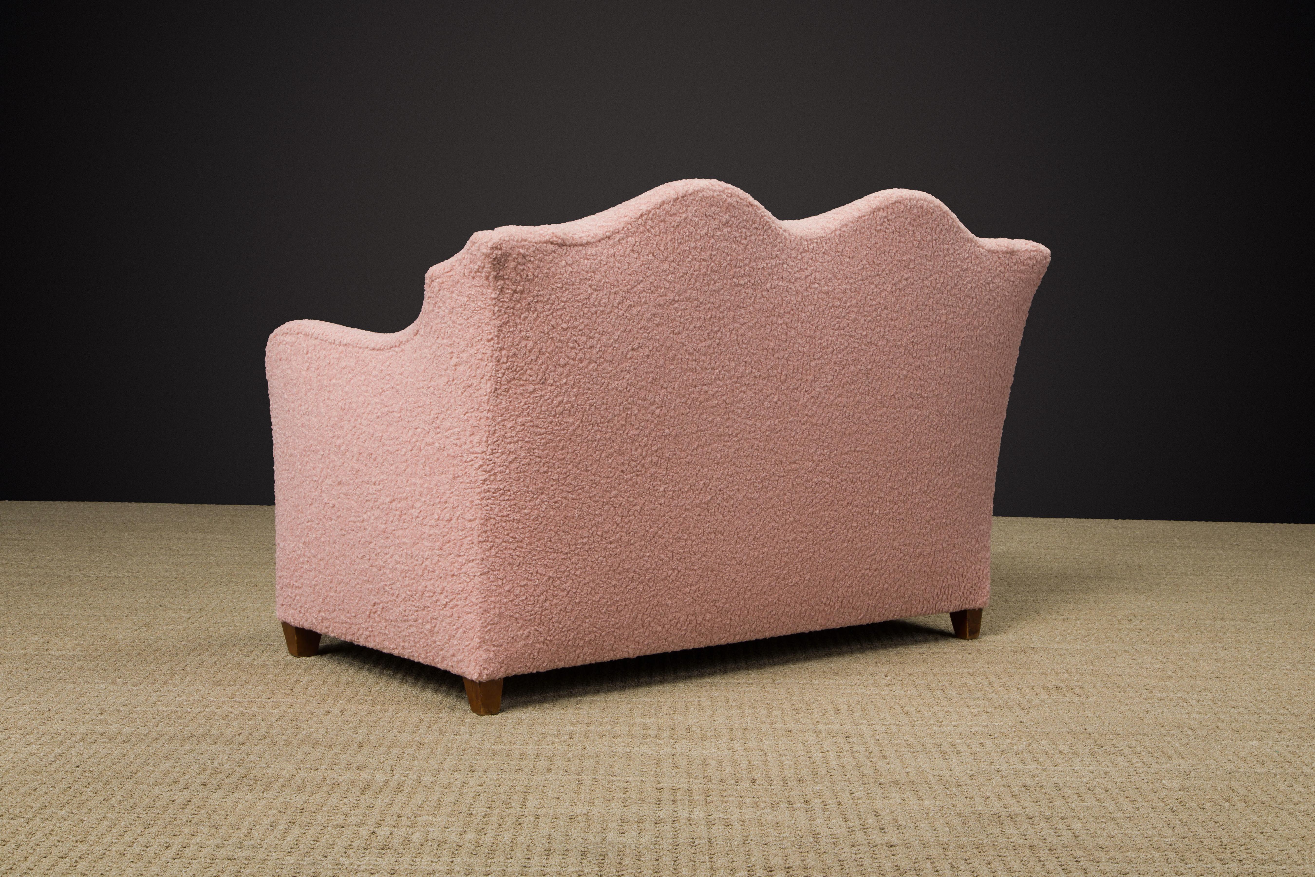 Important Maison Jansen Loveseat Reupholstered in Pink Bouclé, c. 1930s, Signed  For Sale 8