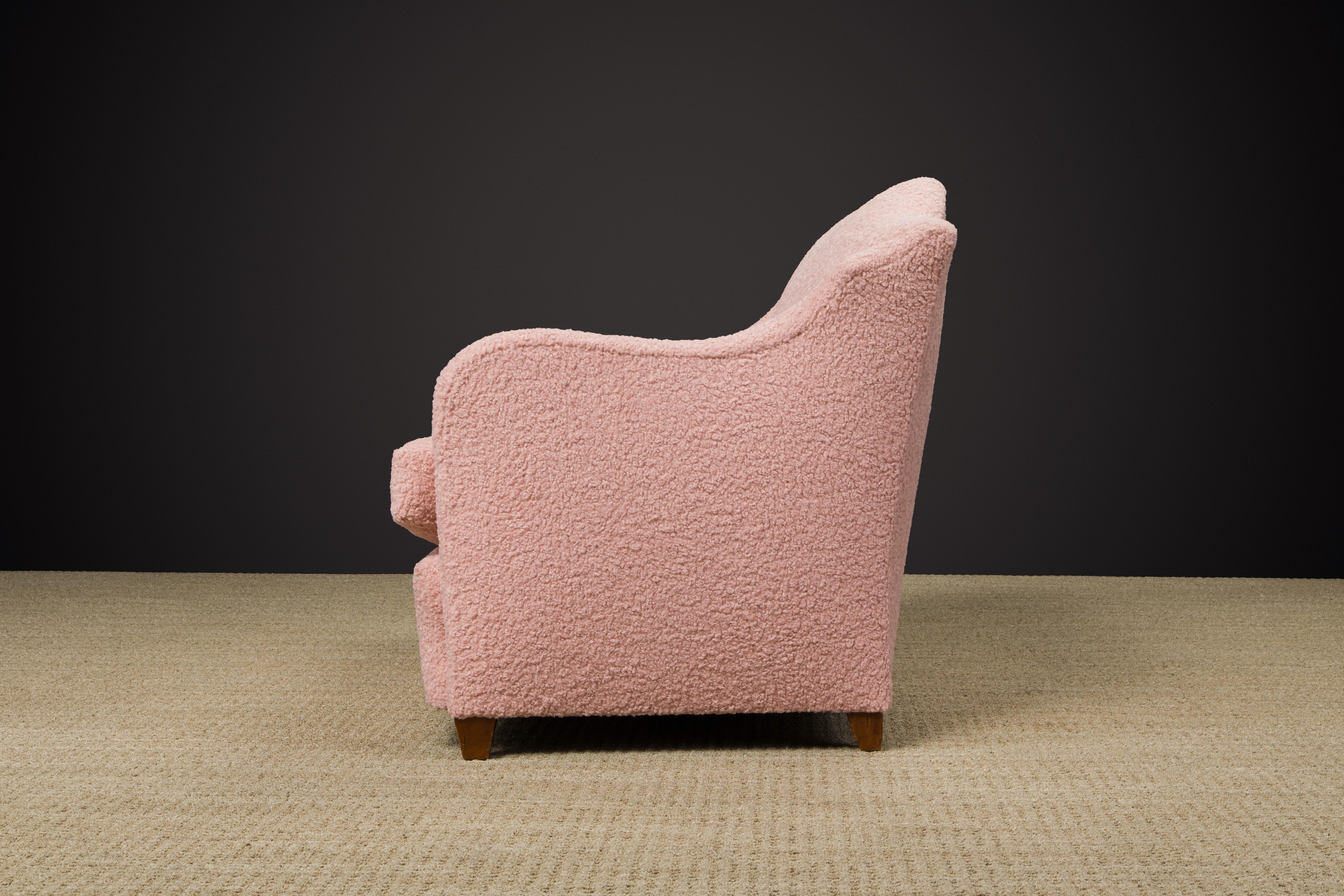 Important Maison Jansen Loveseat Reupholstered in Pink Bouclé, c. 1930s, Signed  For Sale 9