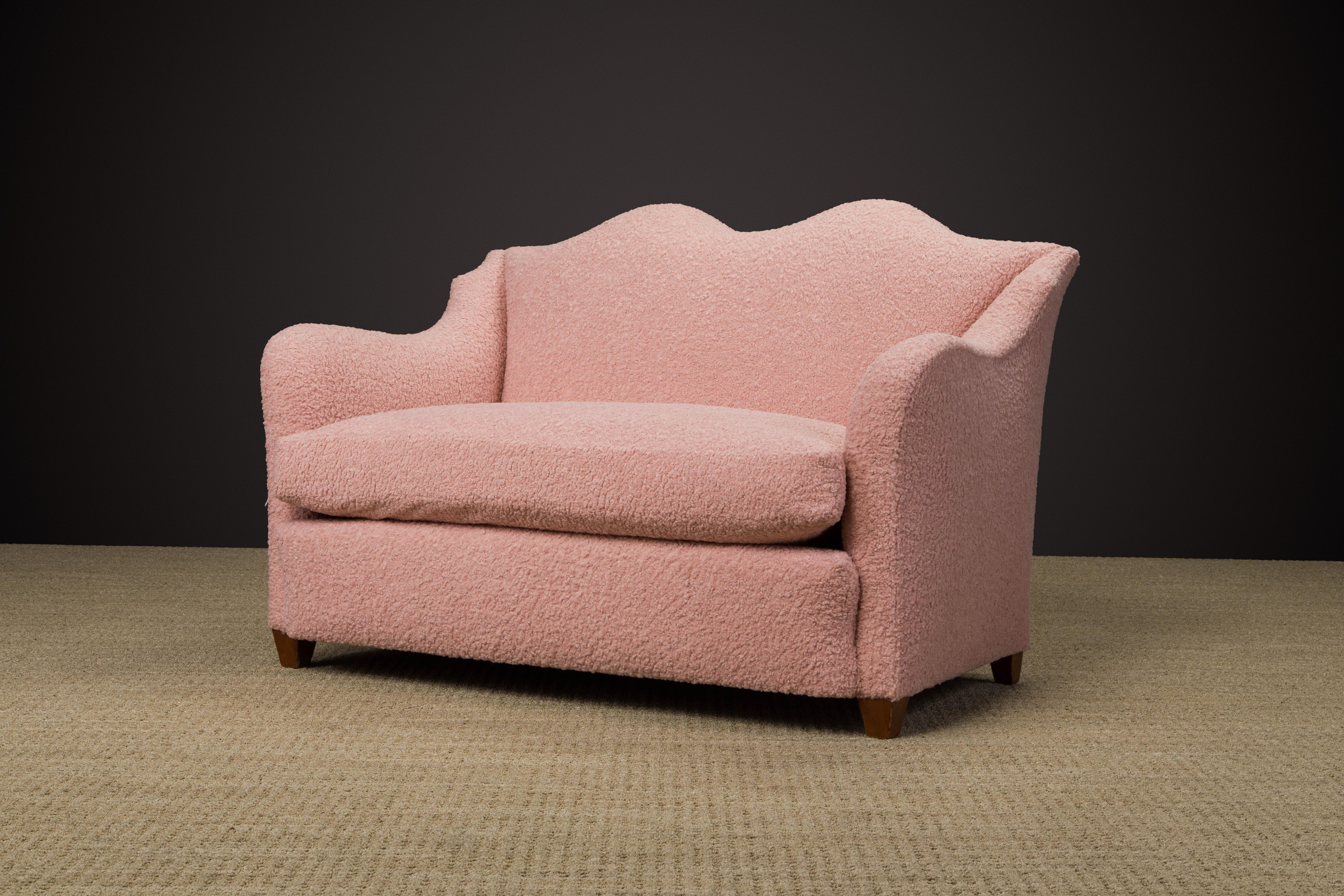 Important Maison Jansen Loveseat Reupholstered in Pink Bouclé, c. 1930s, Signed  For Sale 9