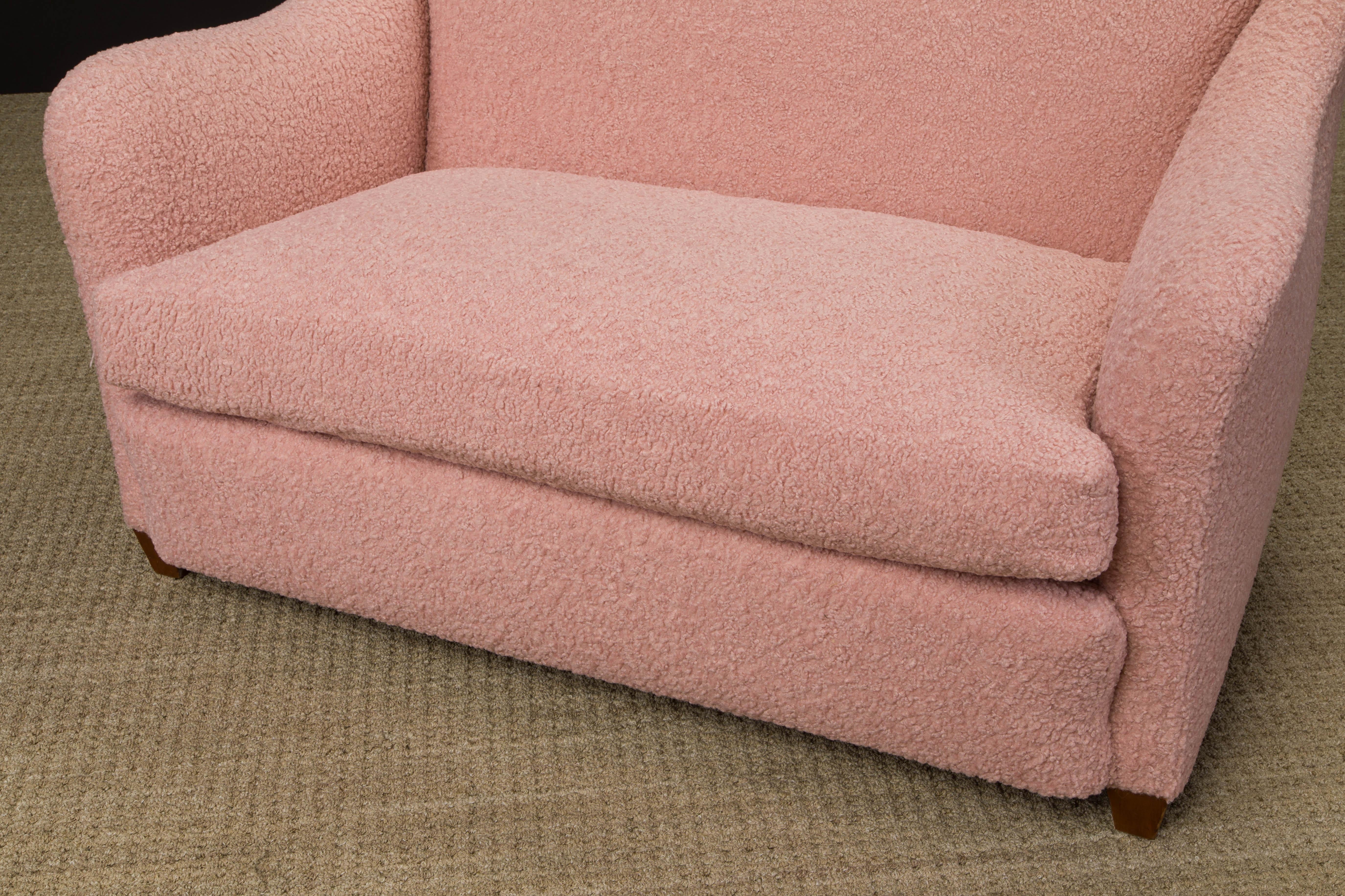 Important Maison Jansen Loveseat Reupholstered in Pink Bouclé, c. 1930s, Signed  For Sale 11