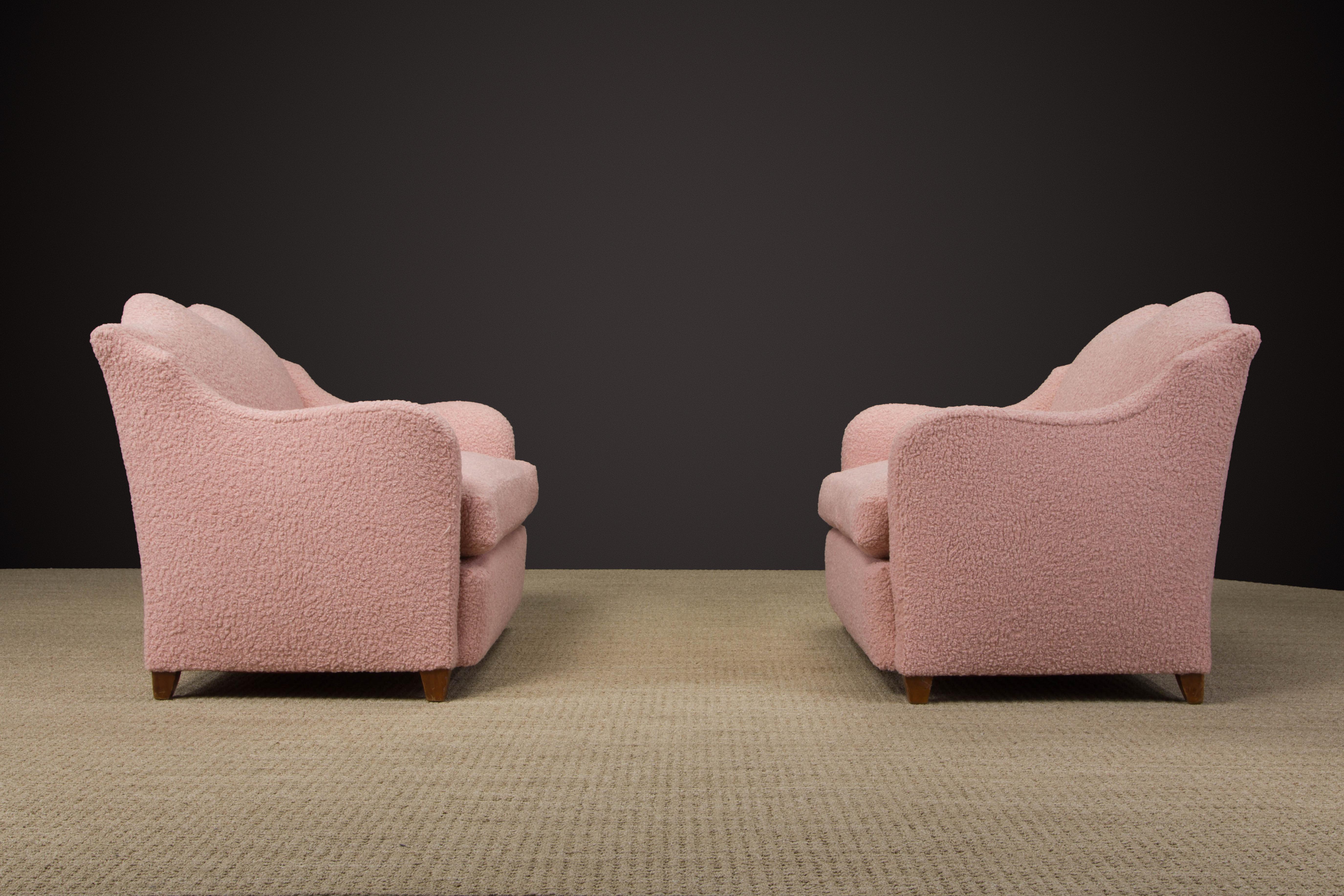 Mid-Century Modern Important Maison Jansen Loveseat Reupholstered in Pink Bouclé, c. 1930s, Signed  For Sale
