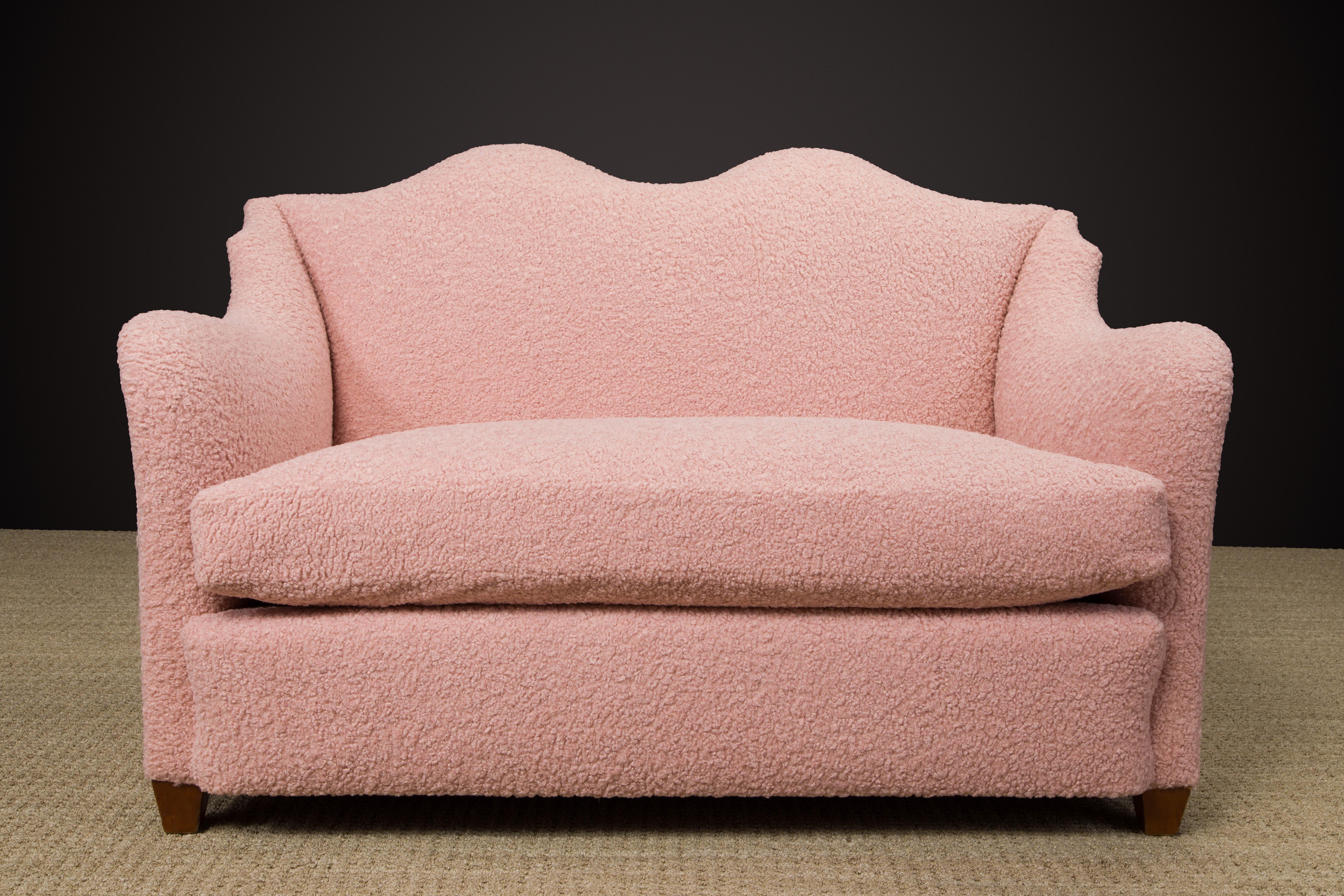 Important Maison Jansen Loveseat Reupholstered in Pink Bouclé, c. 1930s, Signed  In Excellent Condition For Sale In Los Angeles, CA