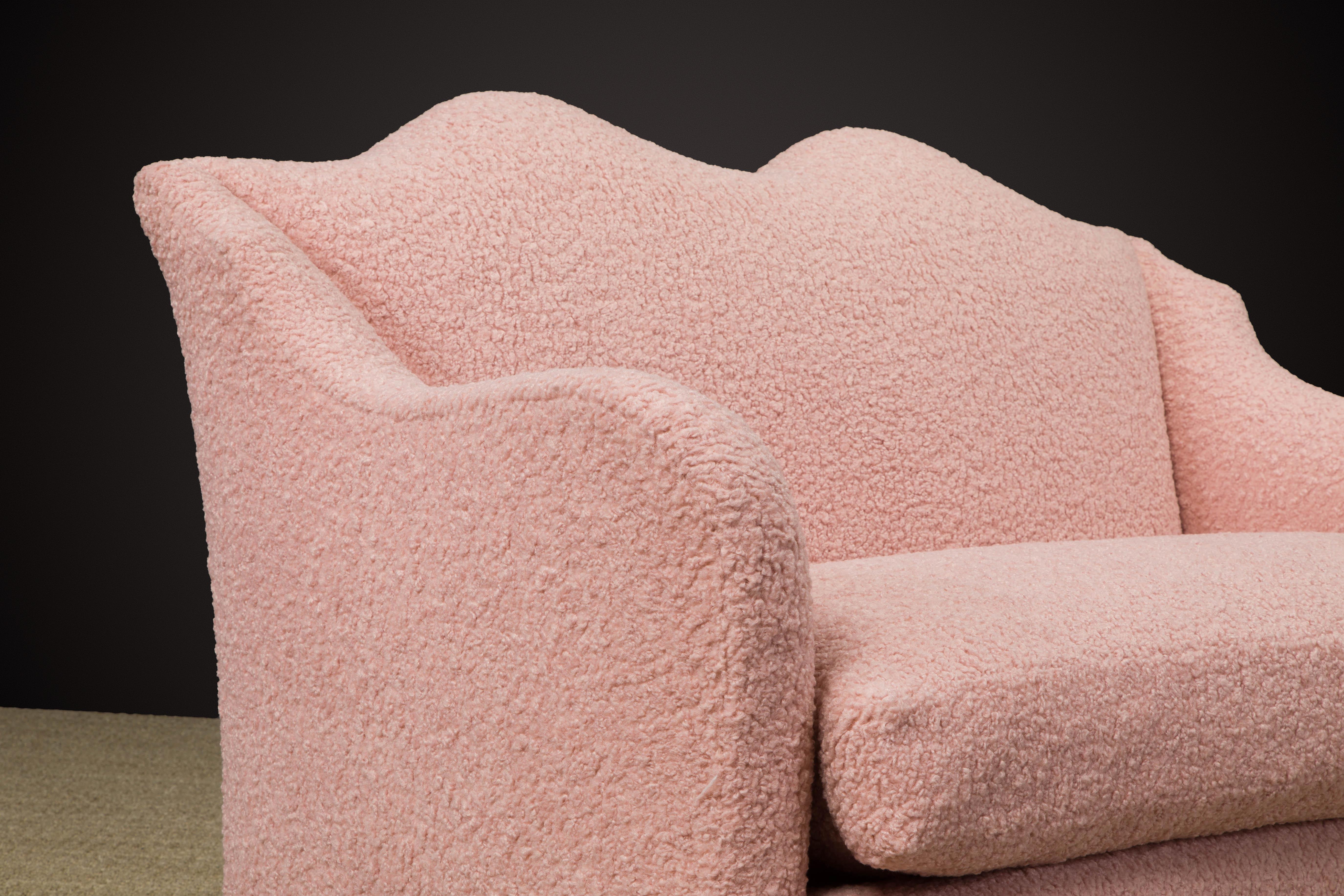Important Maison Jansen Loveseat Reupholstered in Pink Bouclé, c. 1930s, Signed  For Sale 1