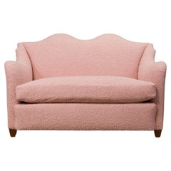 Important Maison Jansen Loveseat Reupholstered in Pink Bouclé, c. 1930s, Signed 