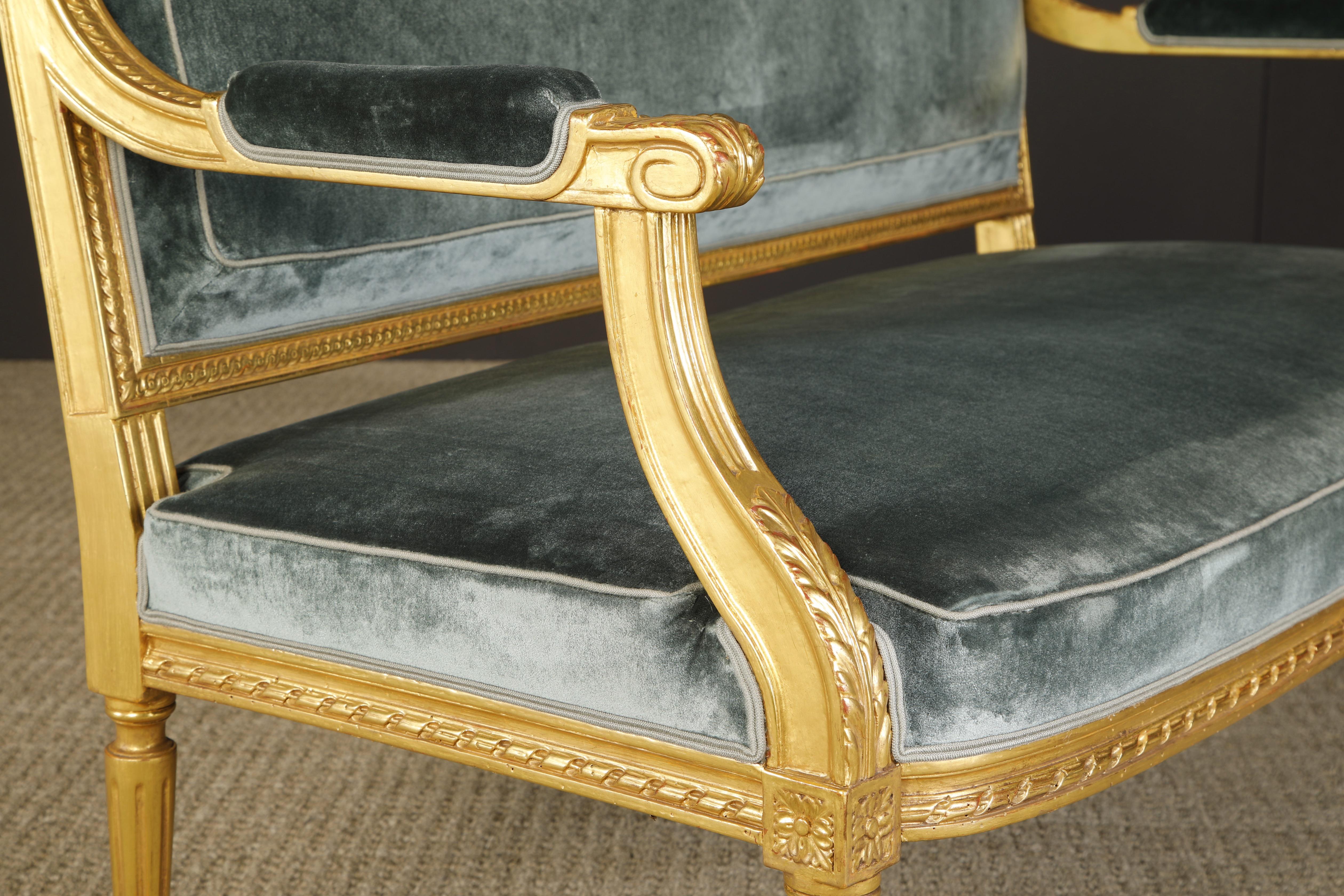 Important Maison Jansen Velvet and Gilt Canapé, c. 1930s, Signed  For Sale 8