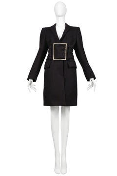 Important Maison Martin Margiela Navy Runway Coat With Obi Buckle Belt 1996