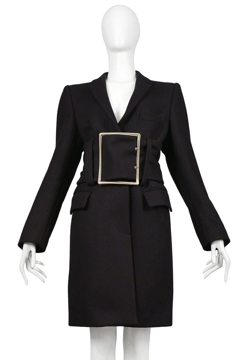 Important Maison Martin Margiela Navy Runway Coat With Obi Buckle Belt 1996 In Excellent Condition For Sale In Los Angeles, CA