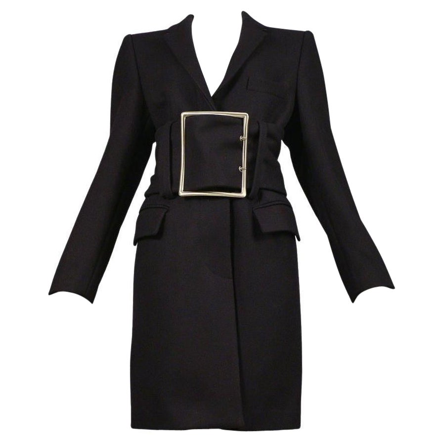 Bedeutender Maison Martin Margiela Marineblauer Laufstegmantel mit Obi-Schnalle Gürtel 1996