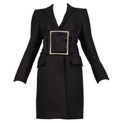 Important Maison Martin Margiela Navy Runway Coat With Obi Buckle Belt 1996