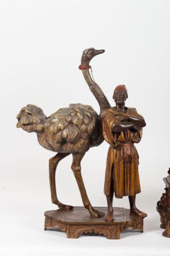 Important Mantel Clock to the Ostrich Hunters, in Polychrome Rule, Vienna