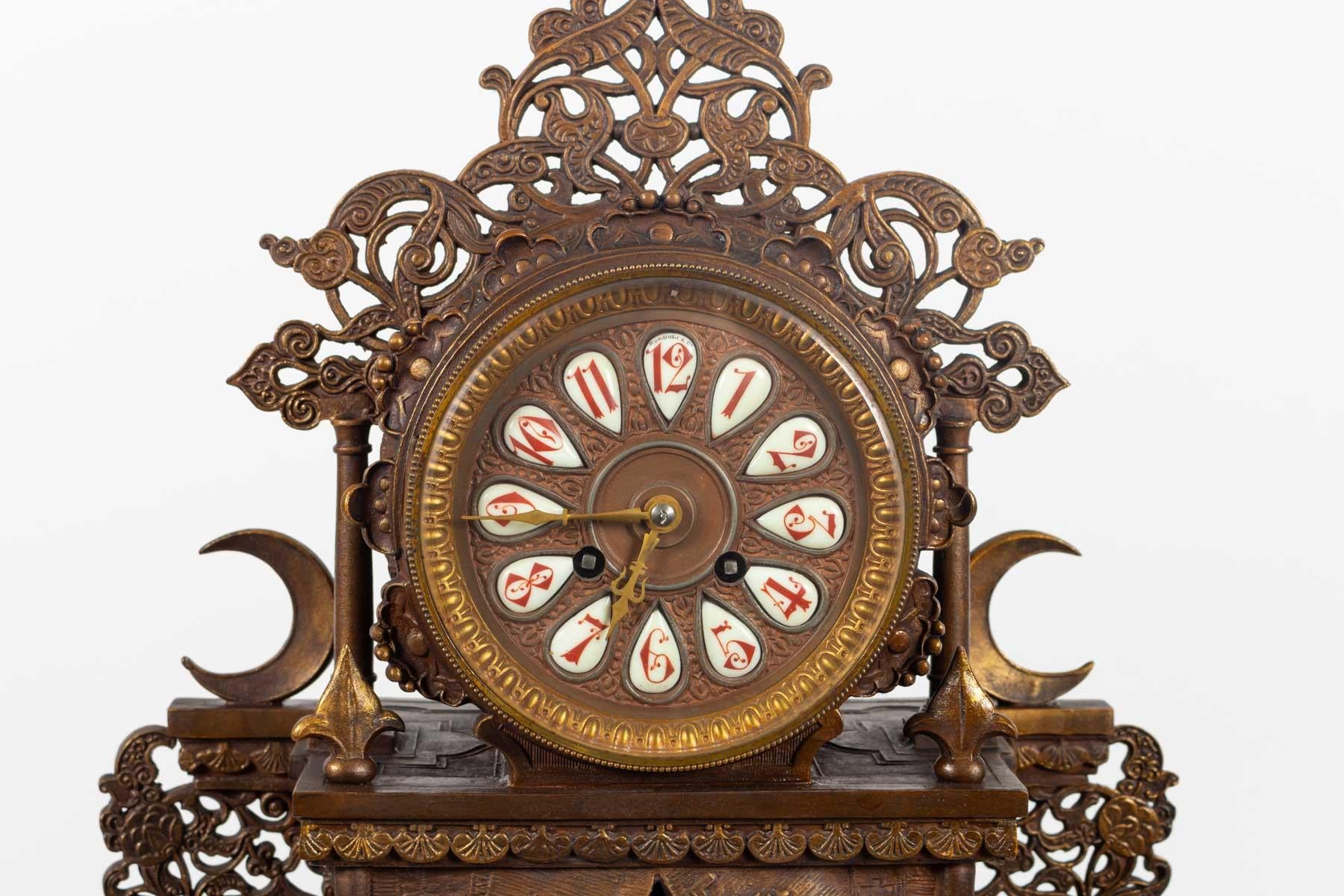 Austrian Important Mantel Clock to the Ostrich Hunters, in Polychrome Rule, Vienna