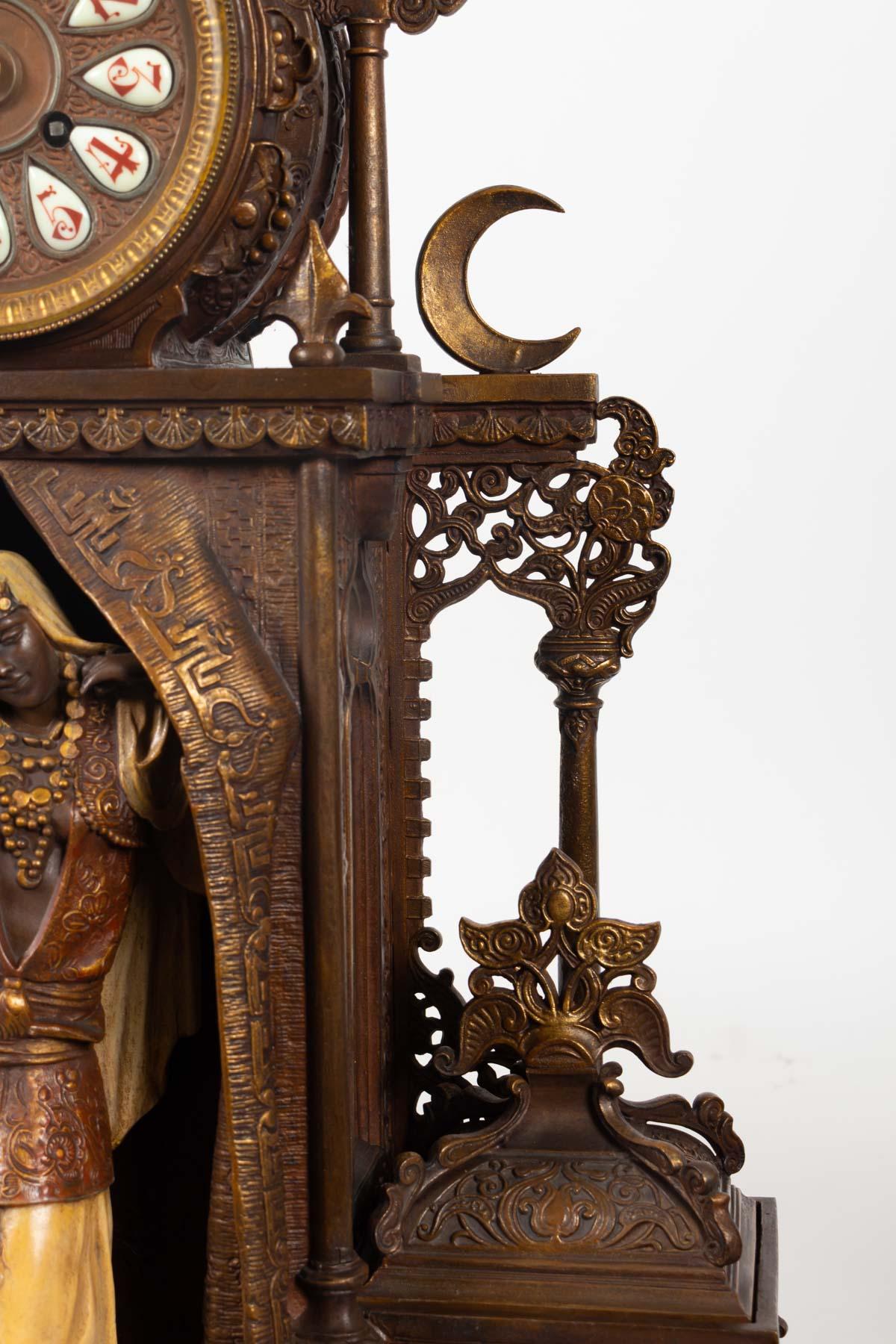19th Century Important Mantel Clock to the Ostrich Hunters, in Polychrome Rule, Vienna