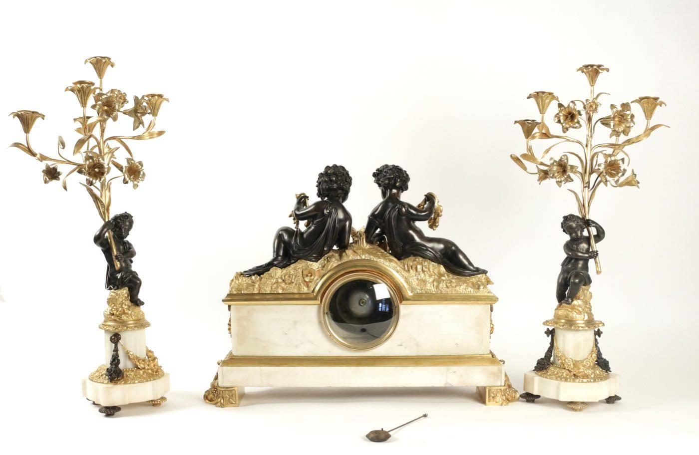 Important Mantle Clock with Matching Candelabras 3