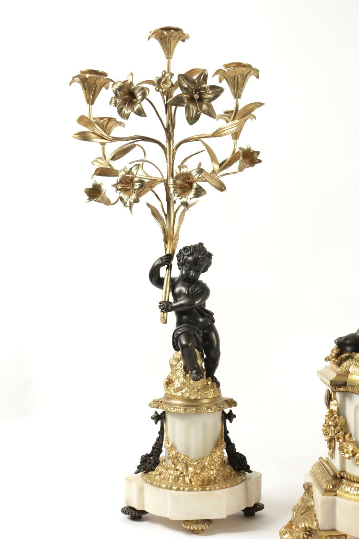 Napoleon III Important Mantle Clock with Matching Candelabras