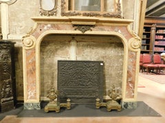 Important Mantle fireplace in marble inlays red/yellow, Italy