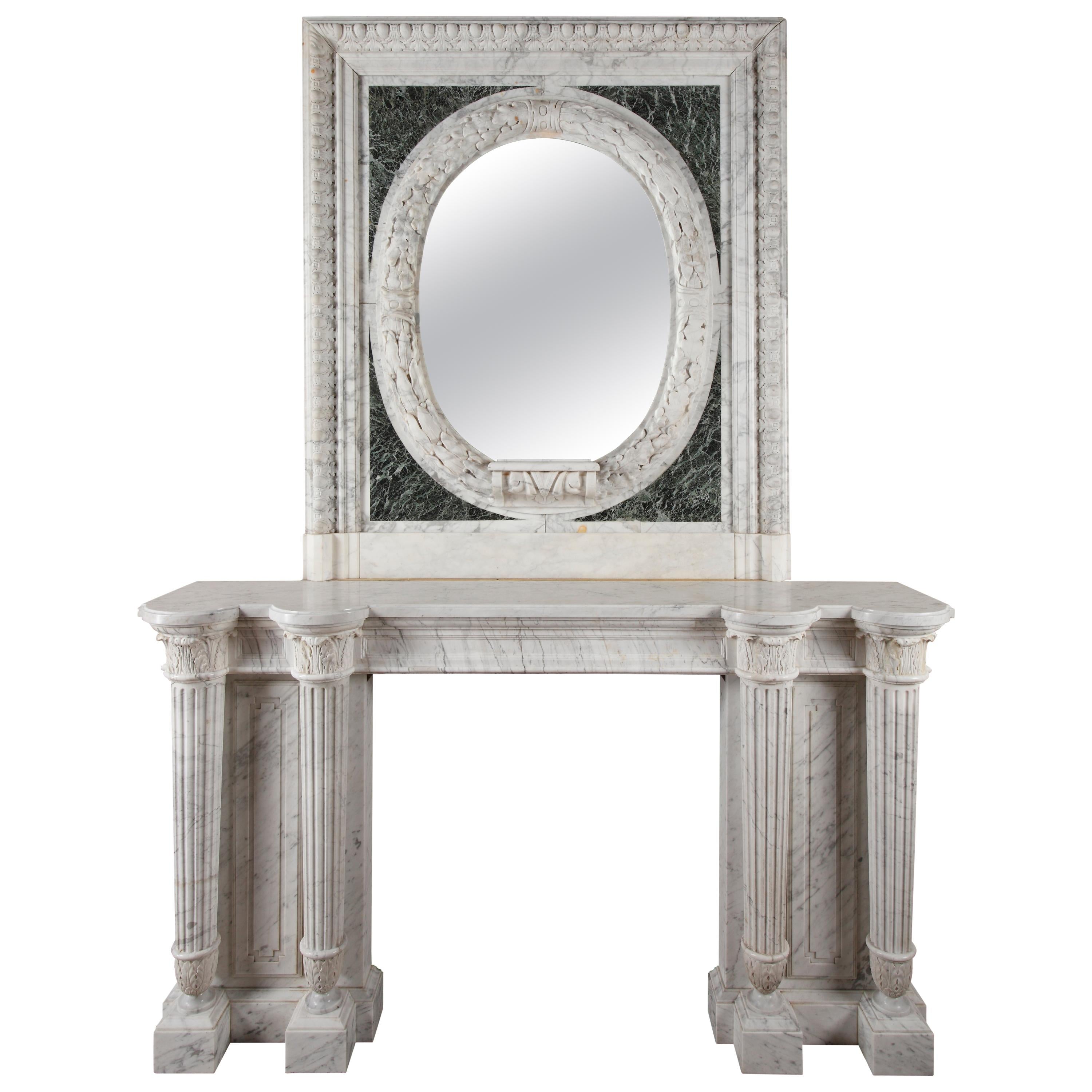 Important Marble Chimneypiece and Overmantel, France, Circa 1880 For Sale