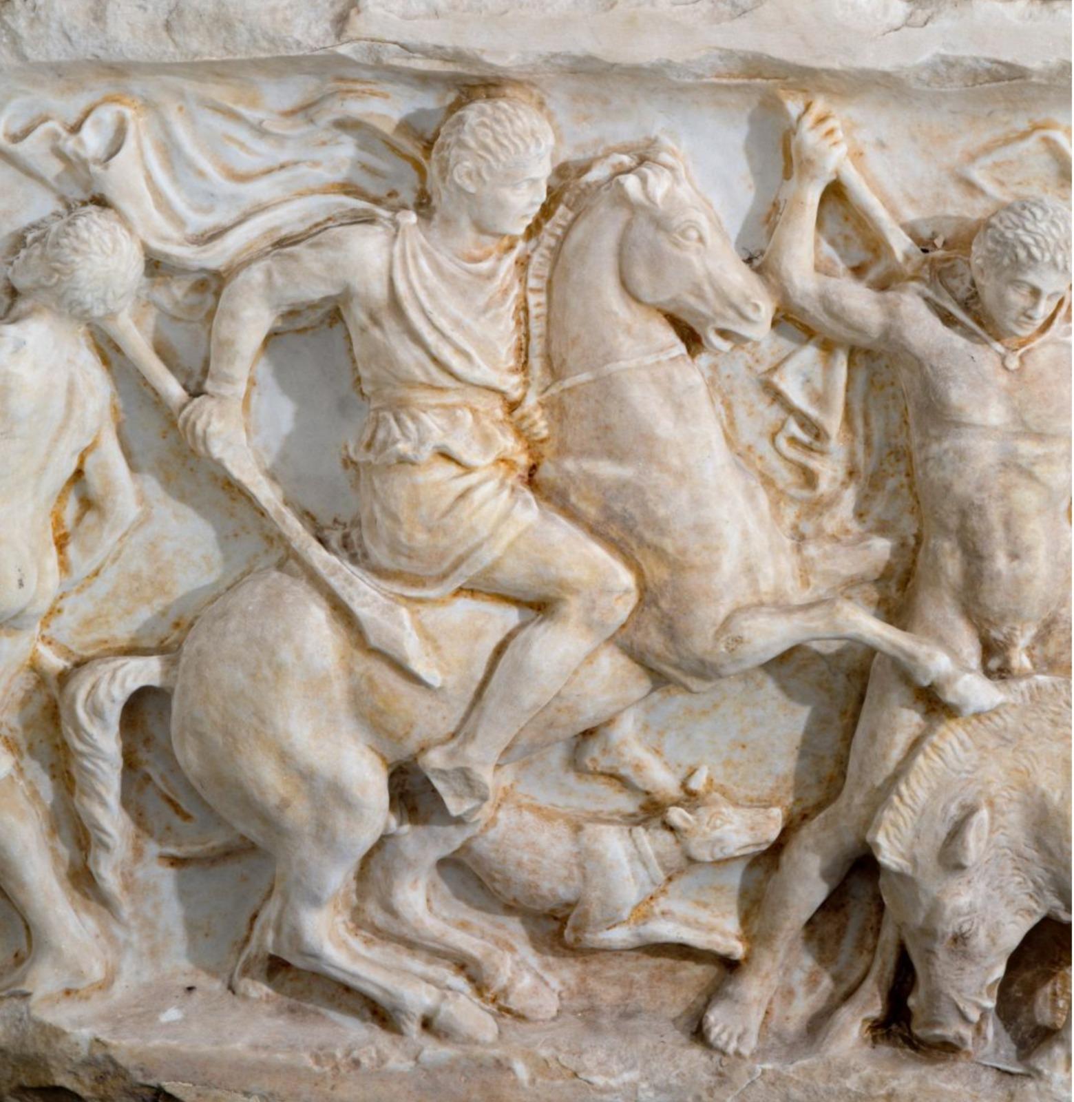 Fait main Important HUNT BOAR HUNT en marbre en haut-relief 18ème siècle en vente
