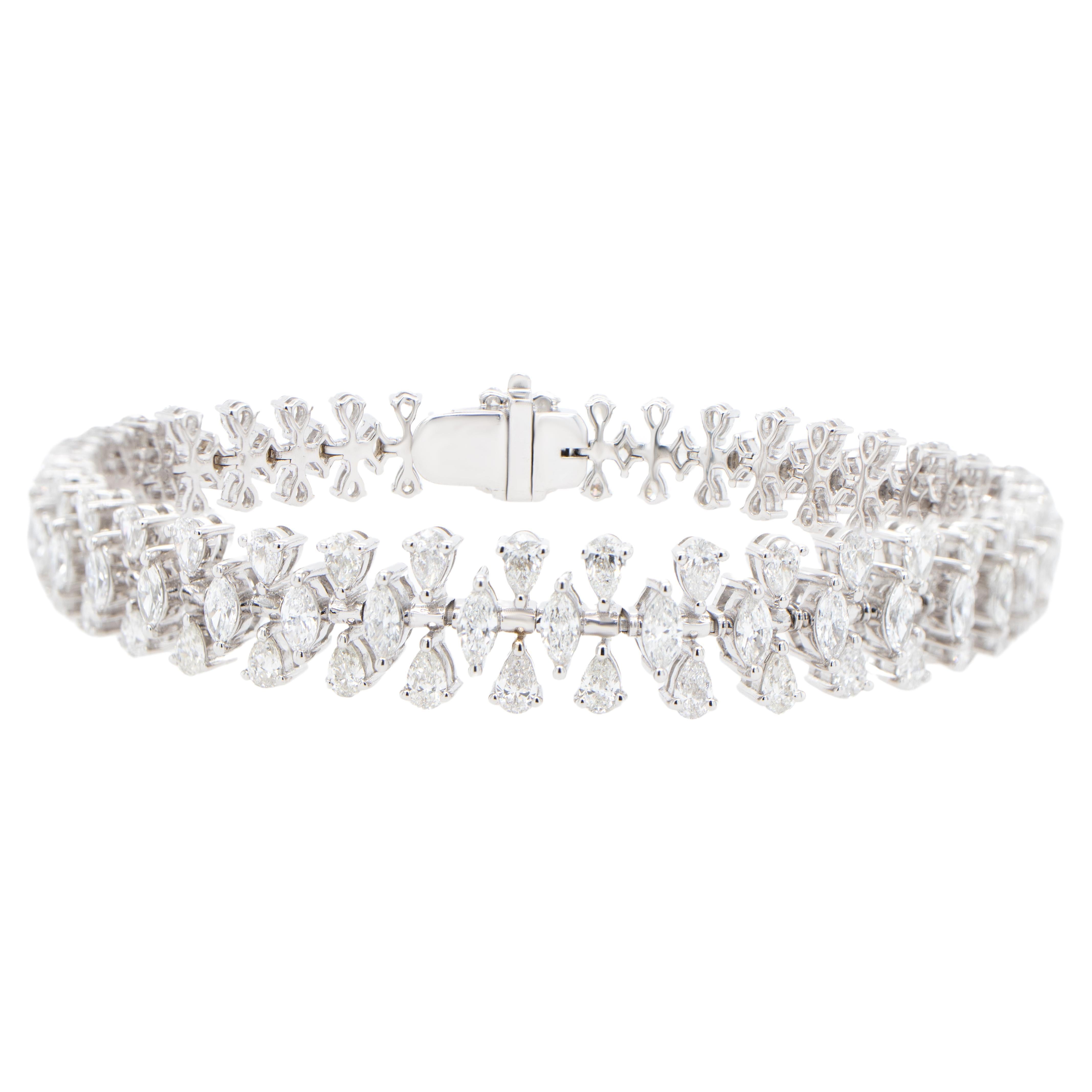 Important bracelet en or blanc 18 carats avec diamants taille marquise et poire de 6,65 carats