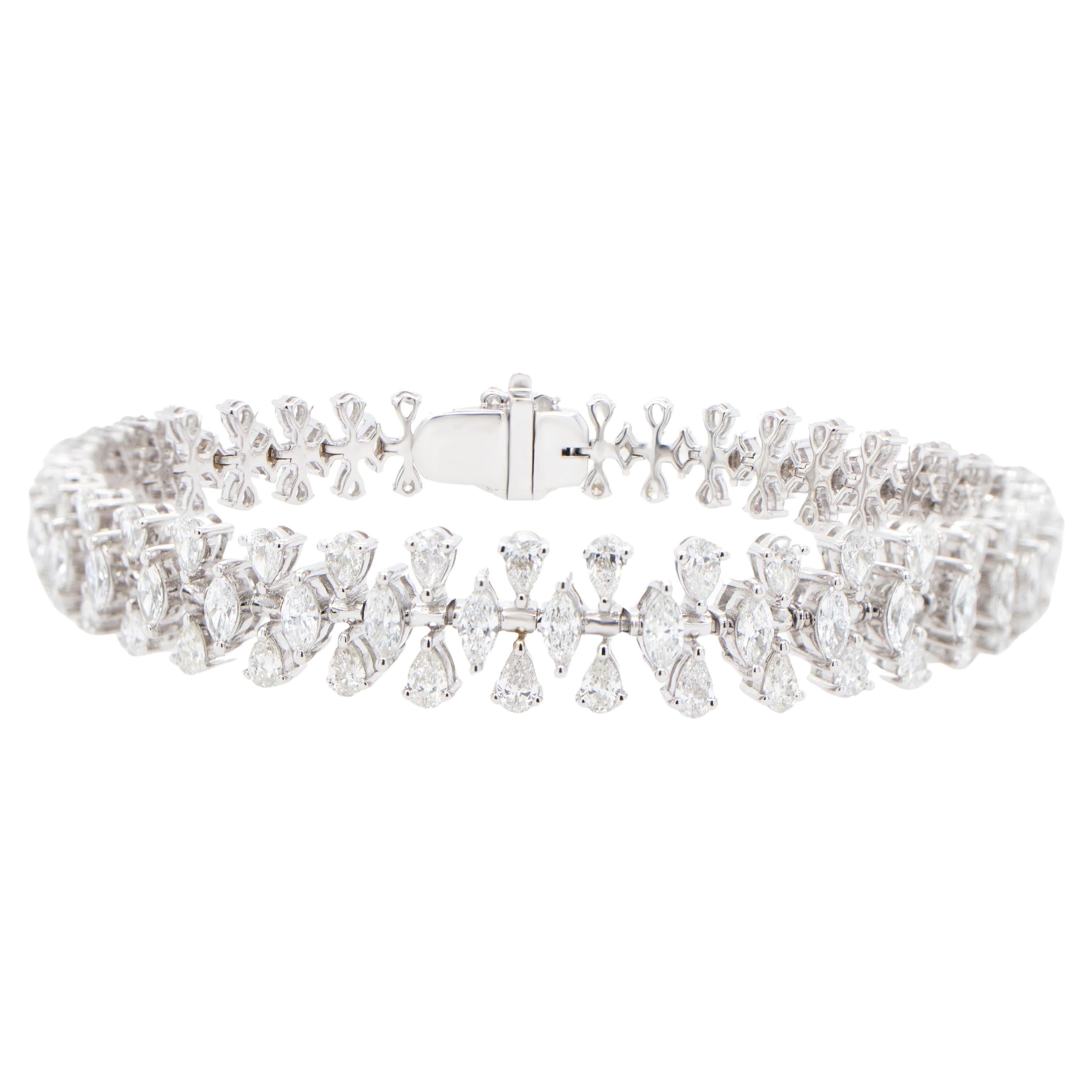 Important Marquise and Pear Cut Diamond Bracelet 6.65 Carats 18K White Gold