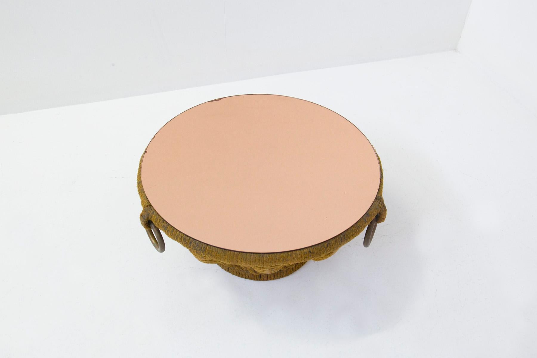 Important Marzio Cecchi Coffee Table in Rope and Pink Mirror For Sale 3