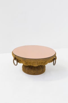 Important Marzio Cecchi Coffee Table in Rope and Pink Mirror