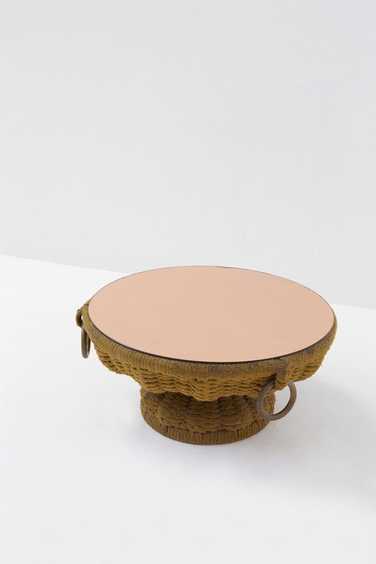 Important Marzio Cecchi Coffee Table in Rope and Pink Mirror In Good Condition For Sale In Milano, IT