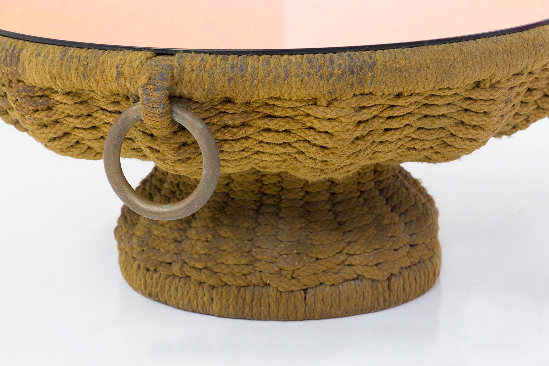 Fin du 20e siècle Important Table basse Marzio Cecchi en corde et miroir rose en vente