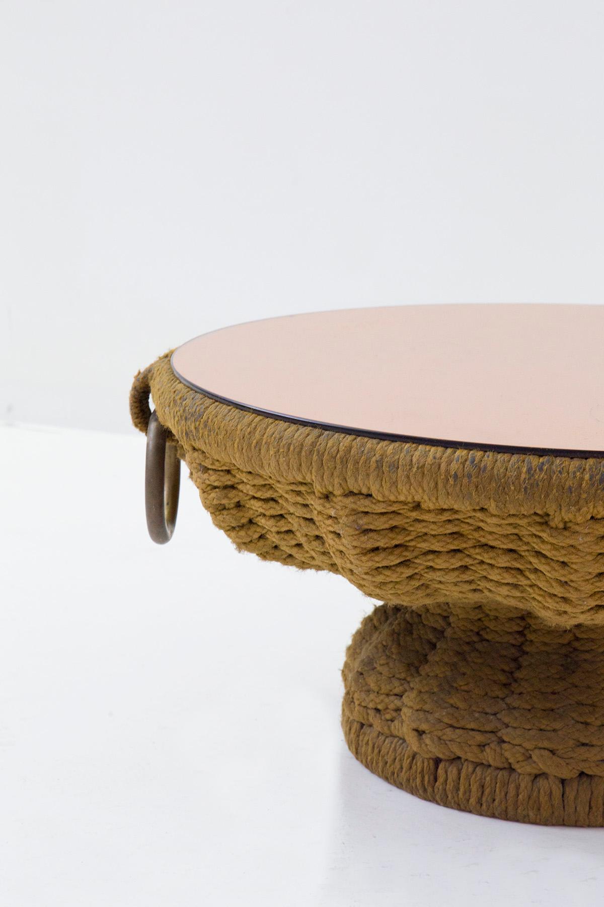 Metal Important Marzio Cecchi Coffee Table in Rope and Pink Mirror For Sale