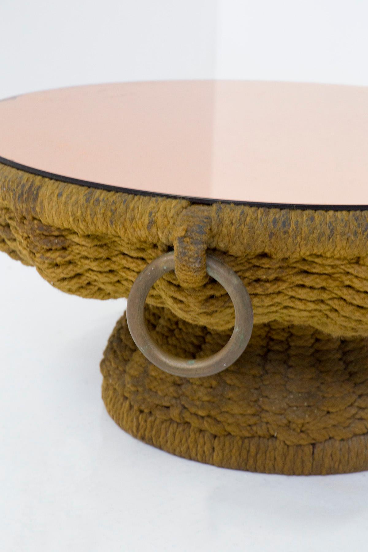 Important Marzio Cecchi Coffee Table in Rope and Pink Mirror For Sale 2