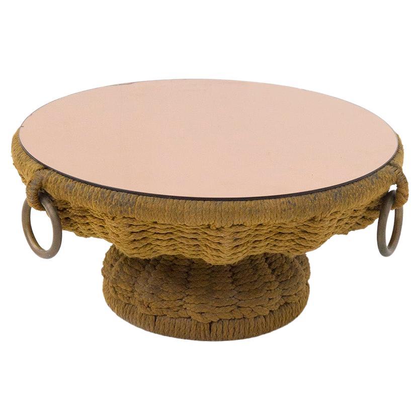 Important Marzio Cecchi Coffee Table in Rope and Pink Mirror