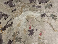 19th Century Japanese Silk Embroidered Tapestry with Gold Hammered Silk Thread