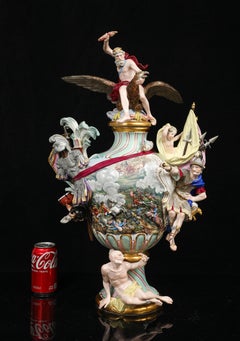 Important Meissen Porcelain Vase w/ Cover “Emblematic of War”, by J.J. Kaendler