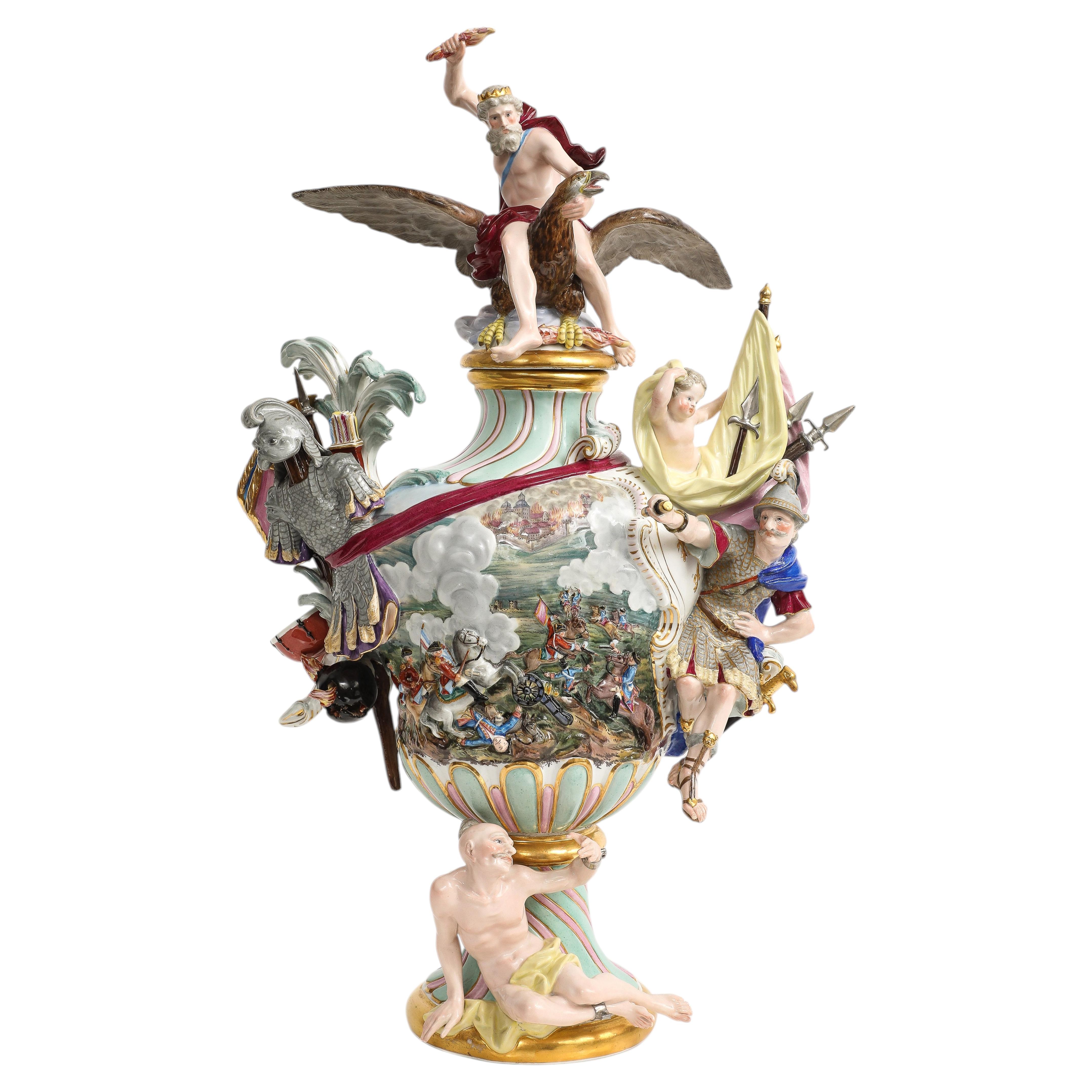 Important Meissen Porcelain Vase w/ Cover “Emblematic of War”, by J.J. Kaendler