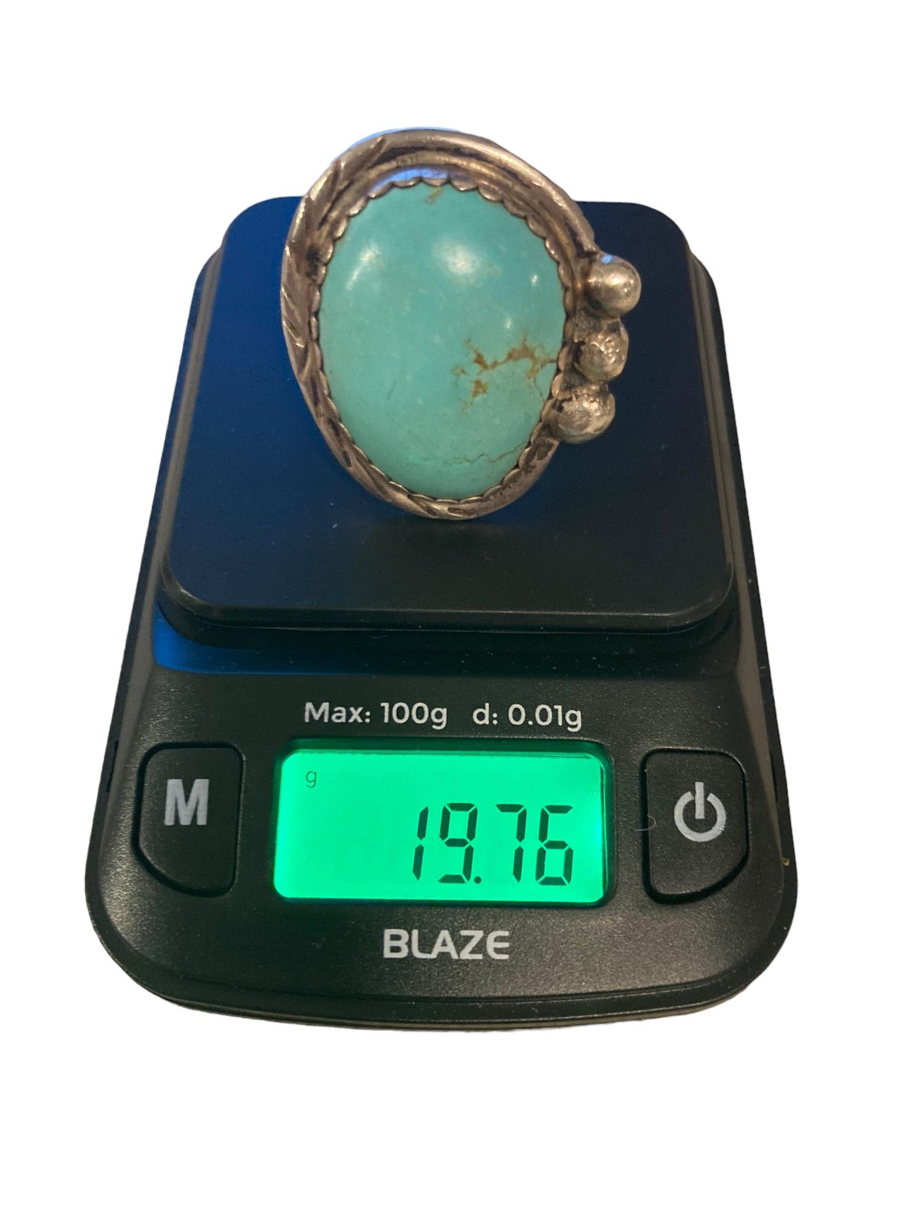 Important Men's Native American Sterling Silver Bird's Eye Turquoise Navajo Ring 2