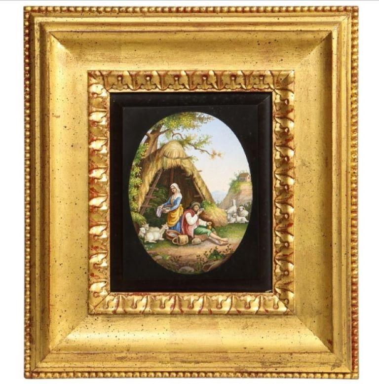 Importante micromosaïque représentant une scène pastorale avec femme, homme et mouton 

Circa 1850, Italie
 
Dimensions : 
Micromosaïque sans cadre : environ 7 x 6,75 pouces
Avec le cadre : environ 12,75 x 11,5 pouces.

