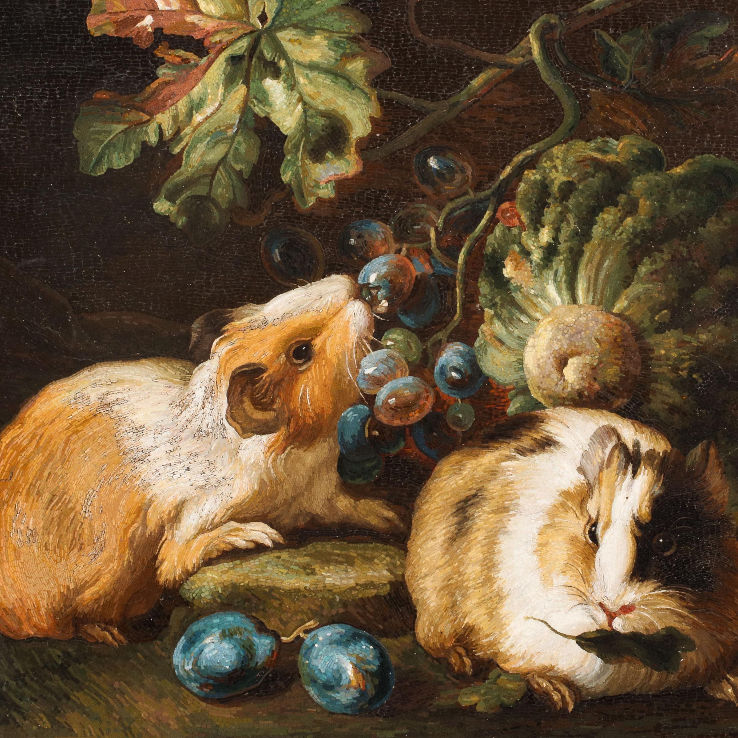 19th Century Important Micromosaic of Two Guinea Pigs Eating Cabbage and Grapes