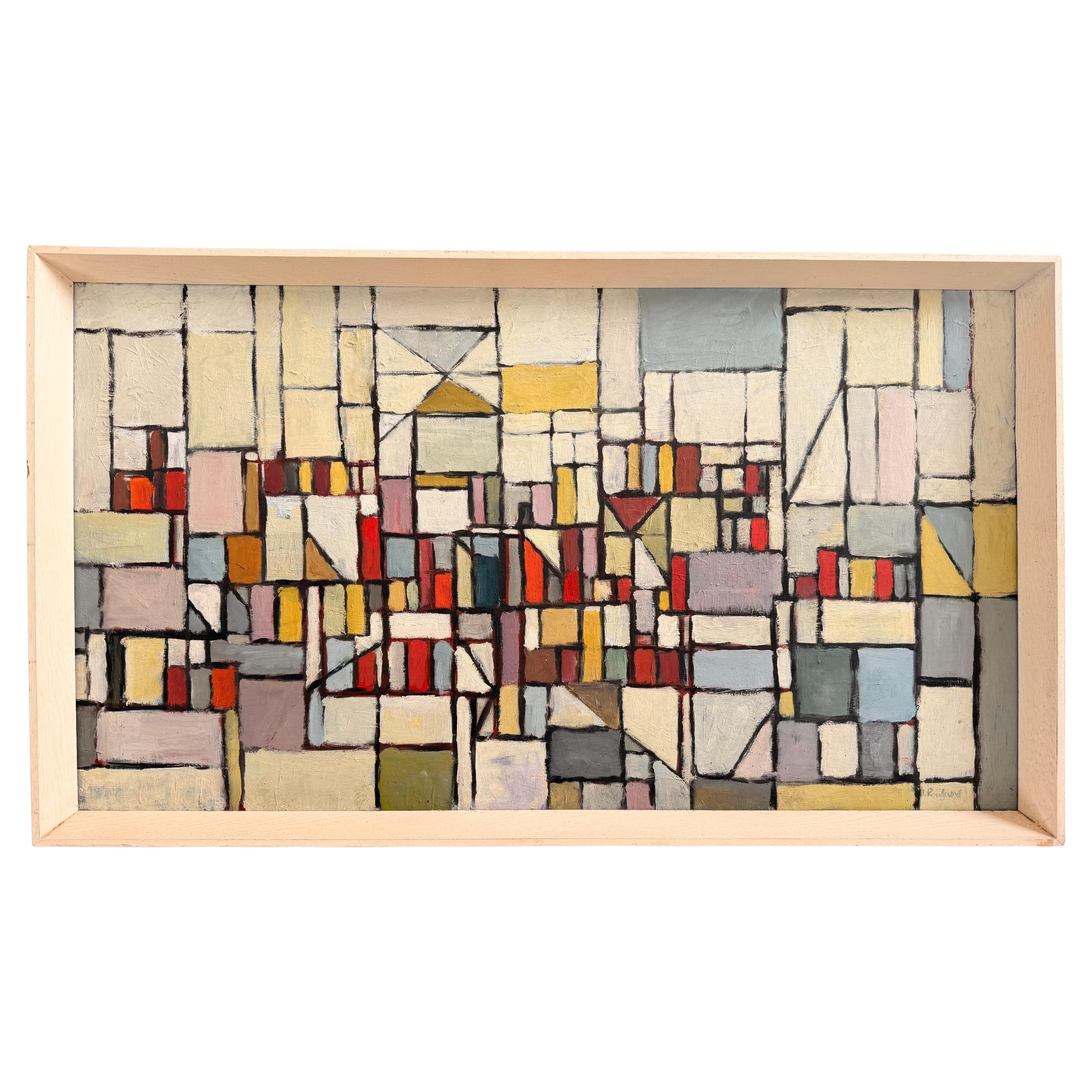 Important Mid-Century Abstract Composition, painting by Jo Rowland, France 1953