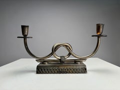 Important Mid-Century Metal Canlestick, Gio Ponti Style, Italy 1950s