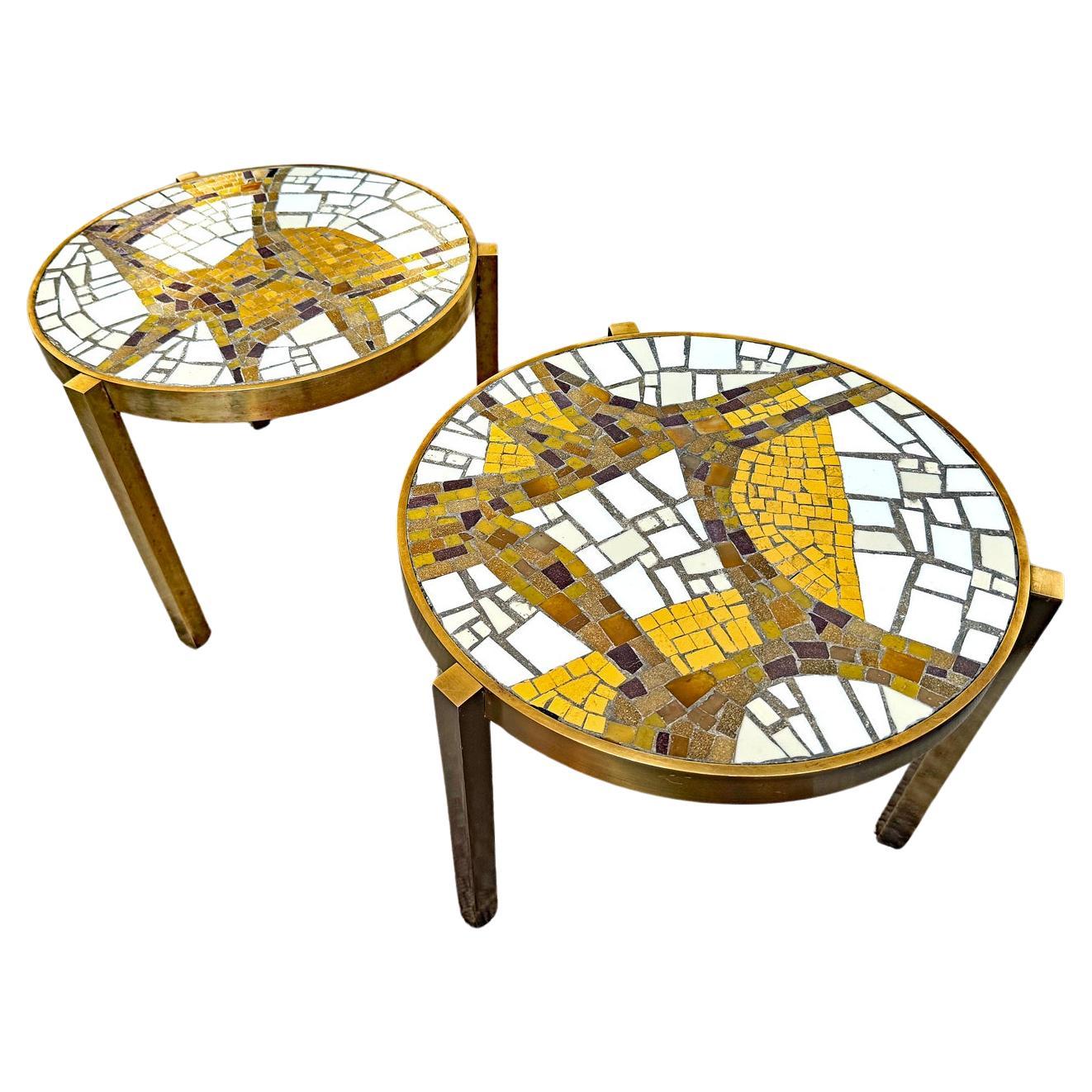 Américain Importantes tables d'appoint en mosaïque du milieu du siècle dernier par Stewart en or et blanc, 1957 en vente
